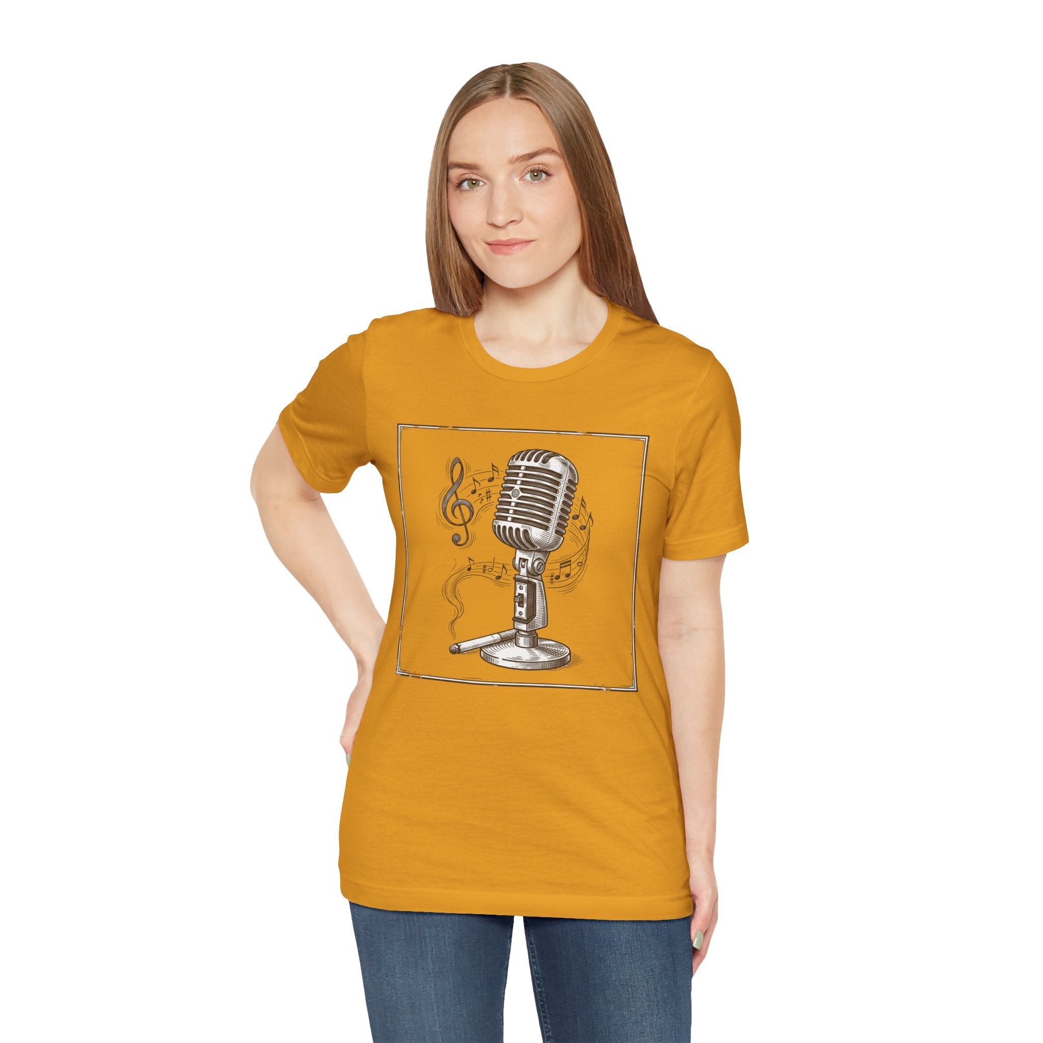 Vintage Microphone Music T‑Shirt – Retro Mic & Treble Clef Graphic Tee