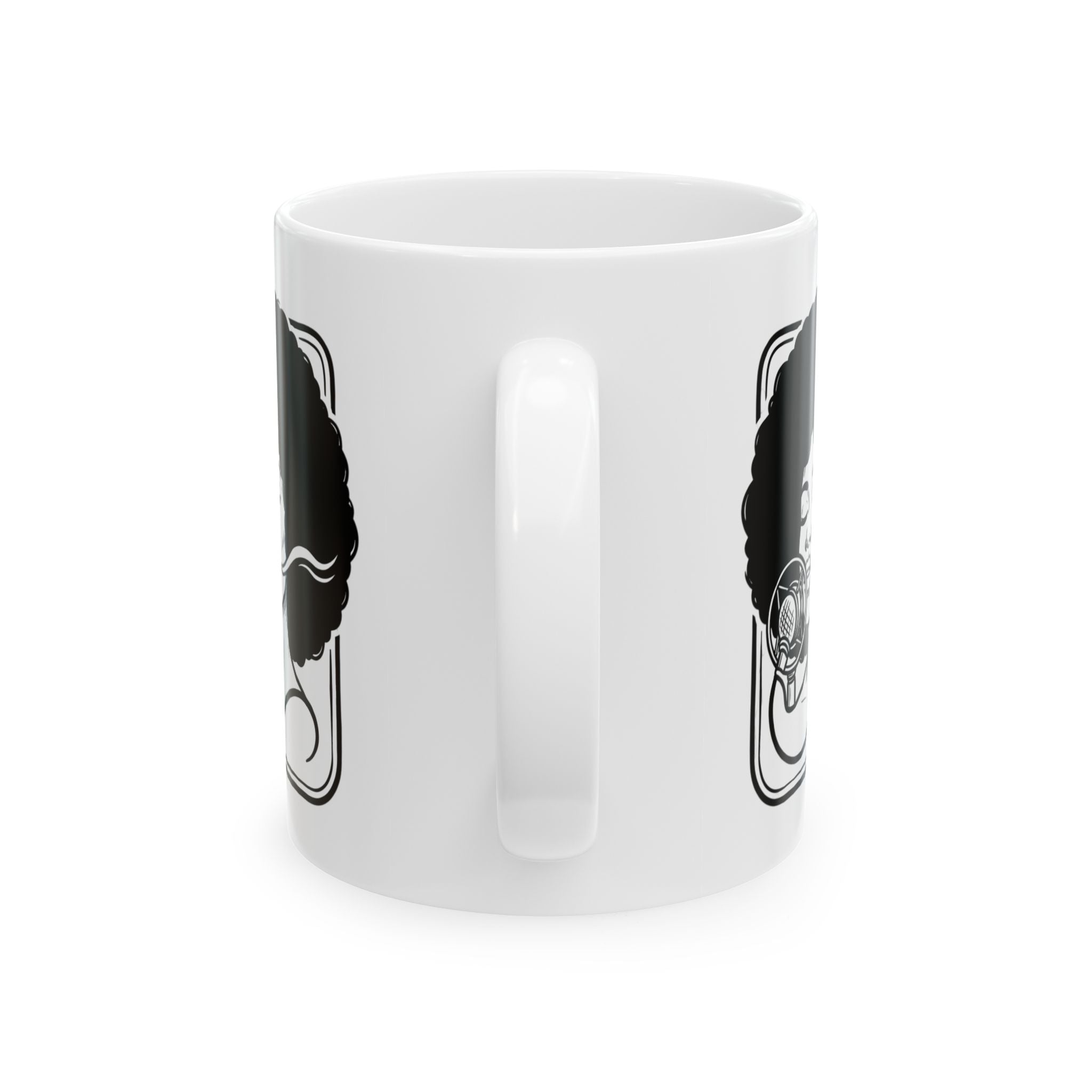 Afro Singer Ceramic Mug – Retro Microphone Black & White Coffee Cup (11oz/15oz)
