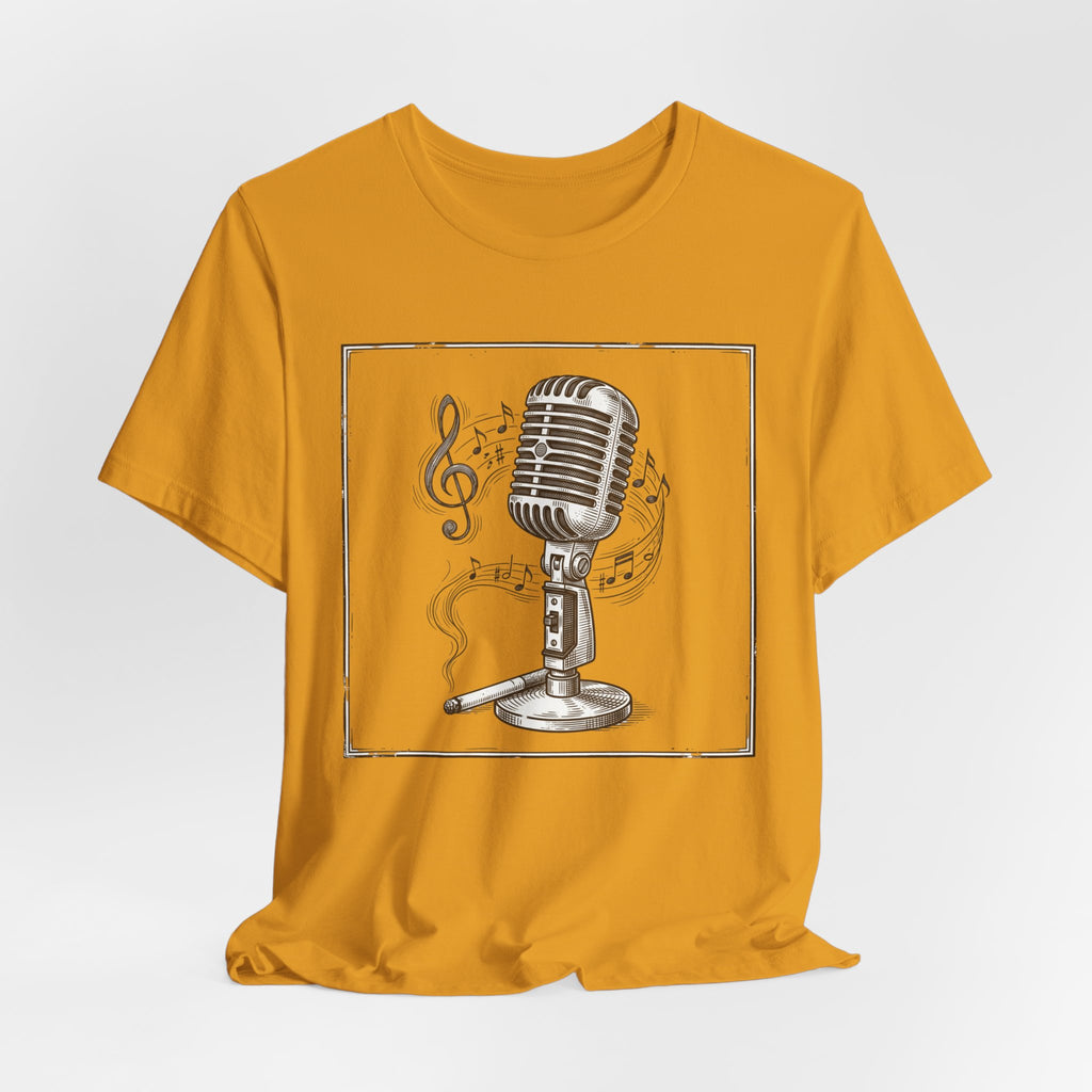Vintage Microphone Music T‑Shirt – Retro Mic & Treble Clef Graphic Tee
