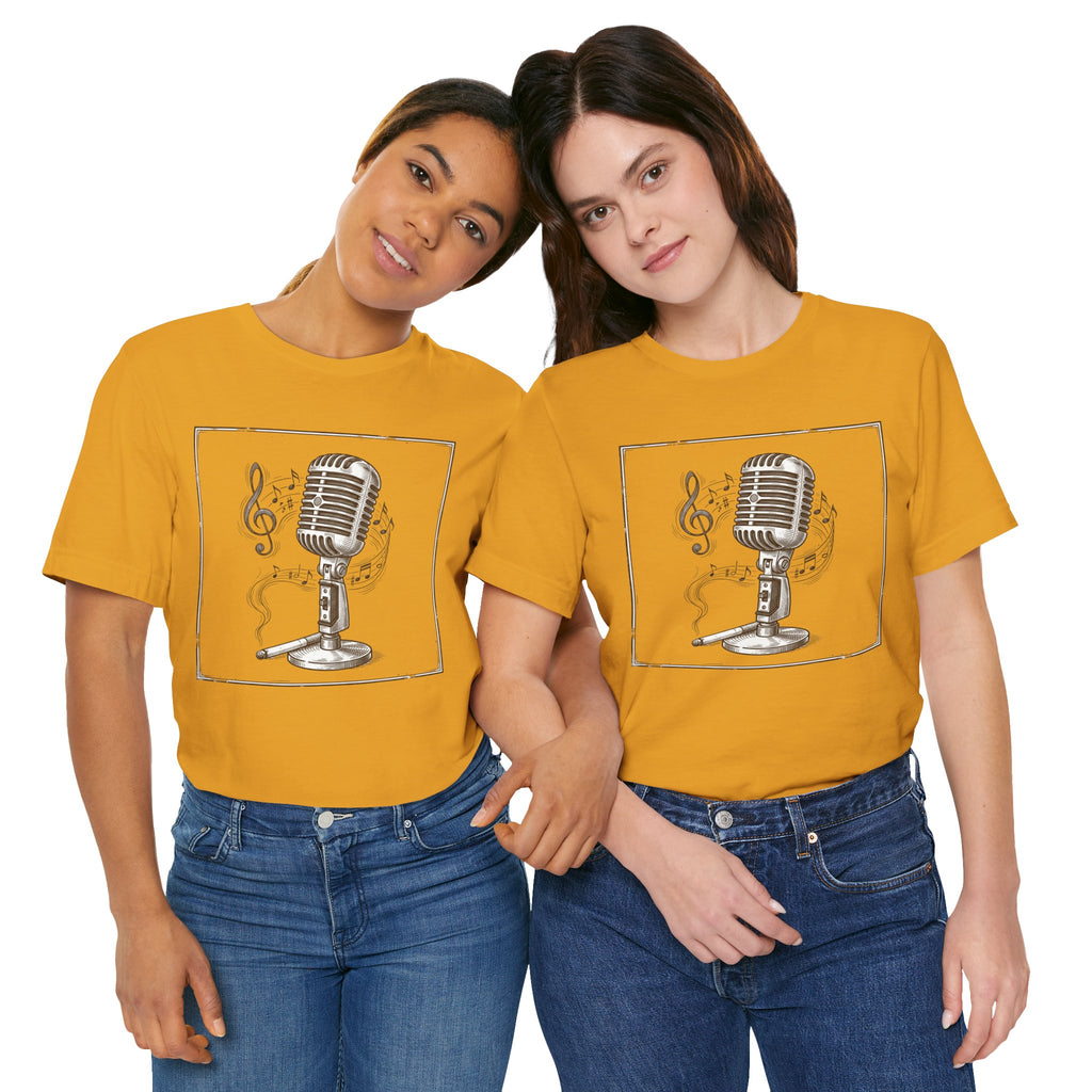 Vintage Microphone Music T‑Shirt – Retro Mic & Treble Clef Graphic Tee