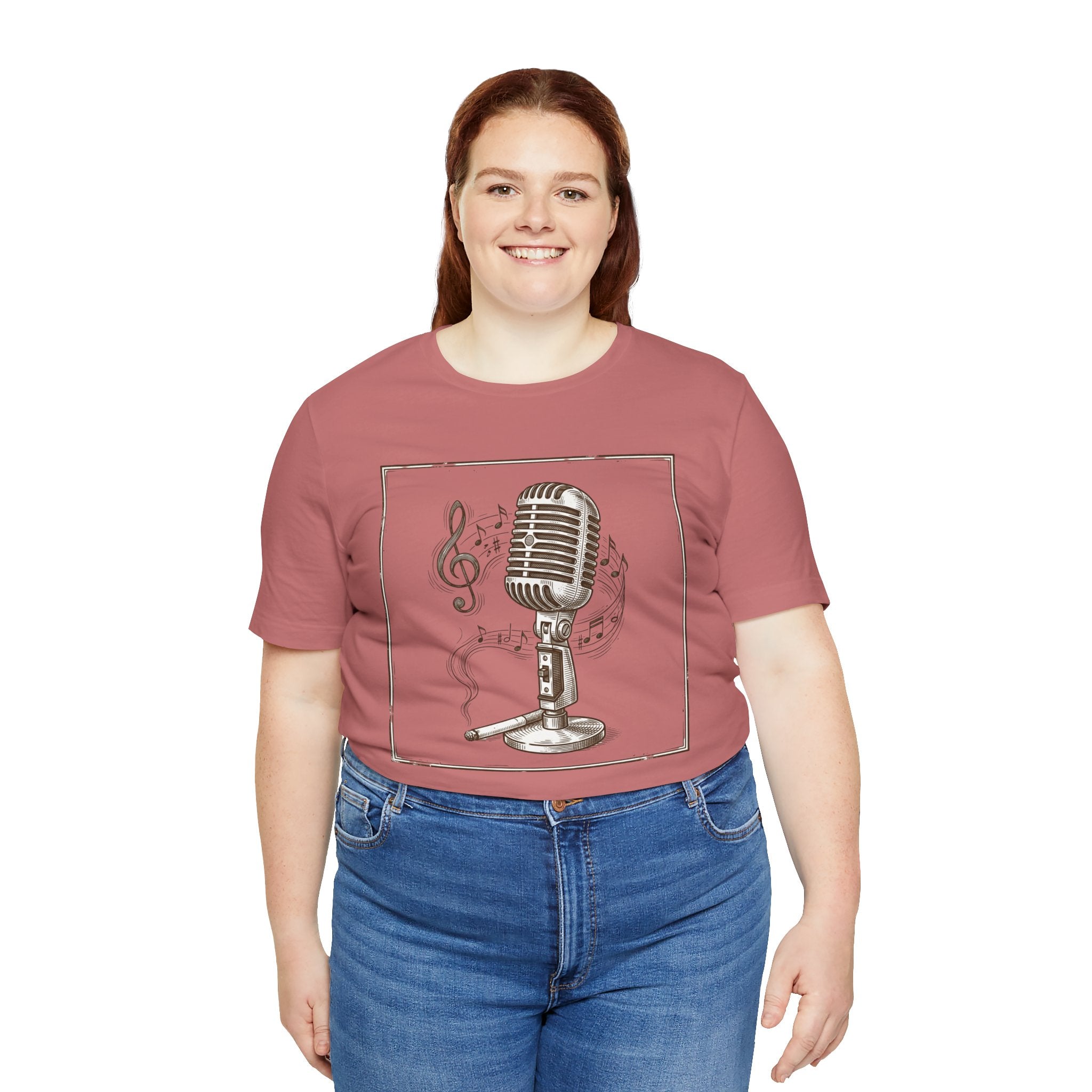 Vintage Microphone Music T‑Shirt – Retro Mic & Treble Clef Graphic Tee