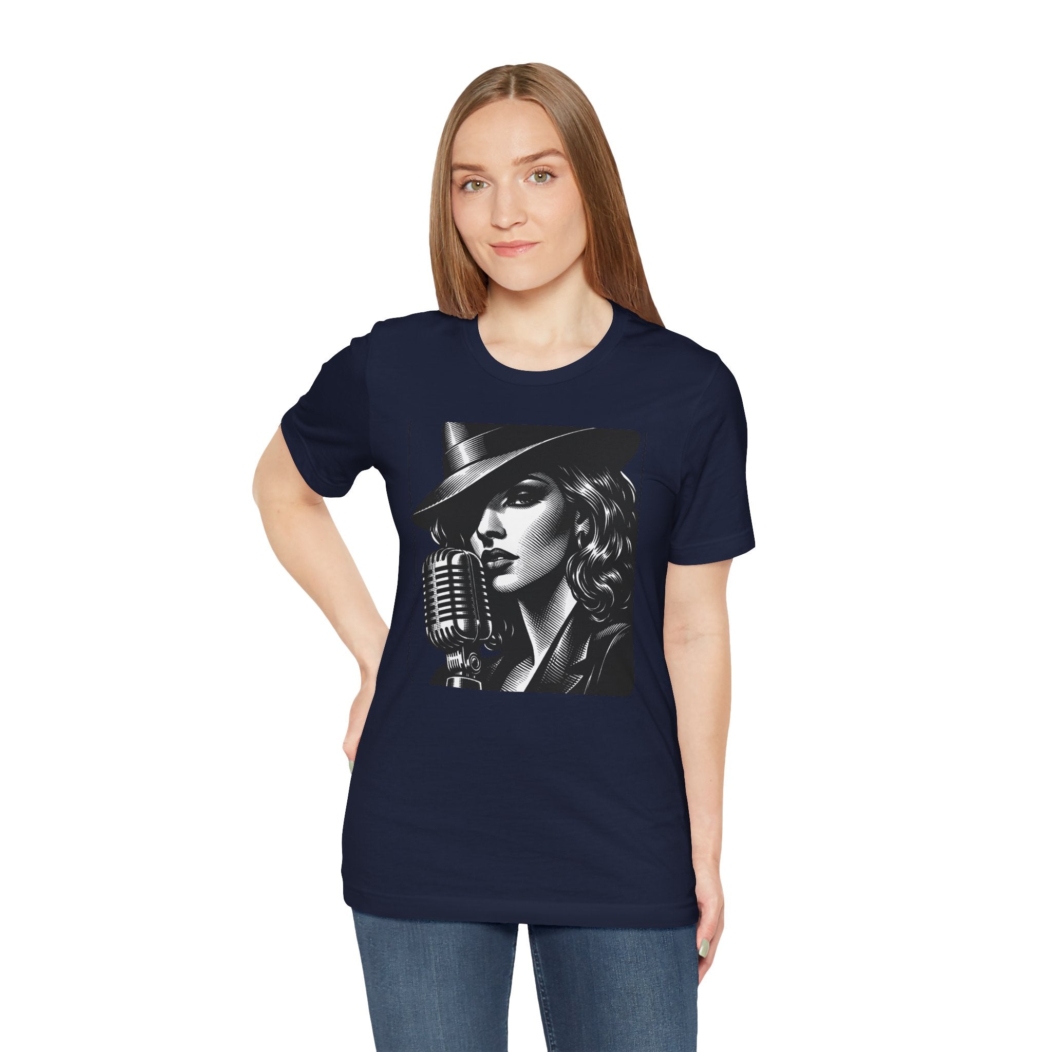 Vintage Jazz Singer T‑Shirt — Retro Microphone Noir Tee