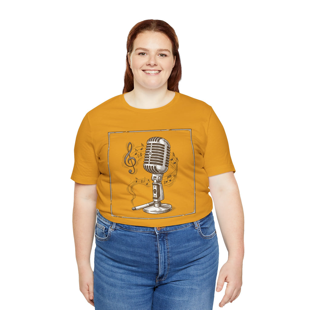 Vintage Microphone Music T‑Shirt – Retro Mic & Treble Clef Graphic Tee