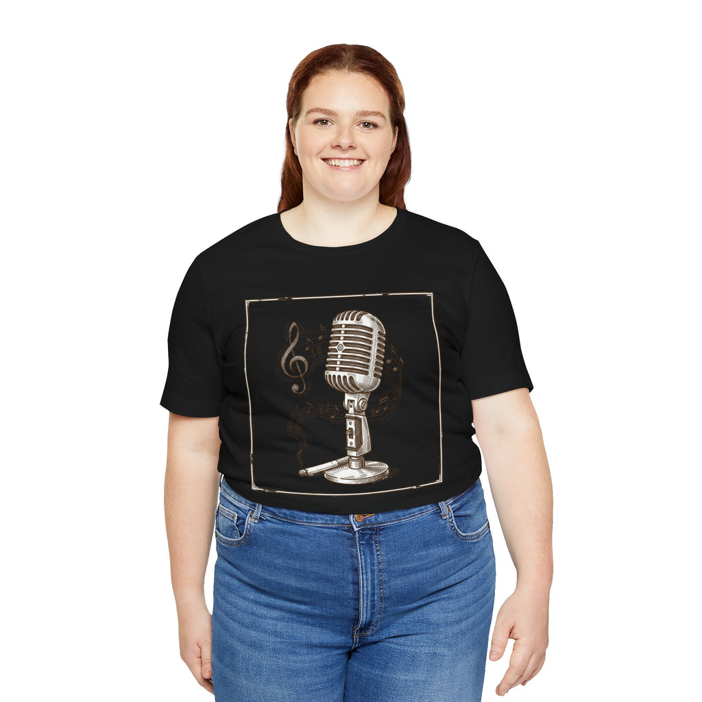 Vintage Microphone Music T‑Shirt – Retro Mic & Treble Clef Graphic Tee