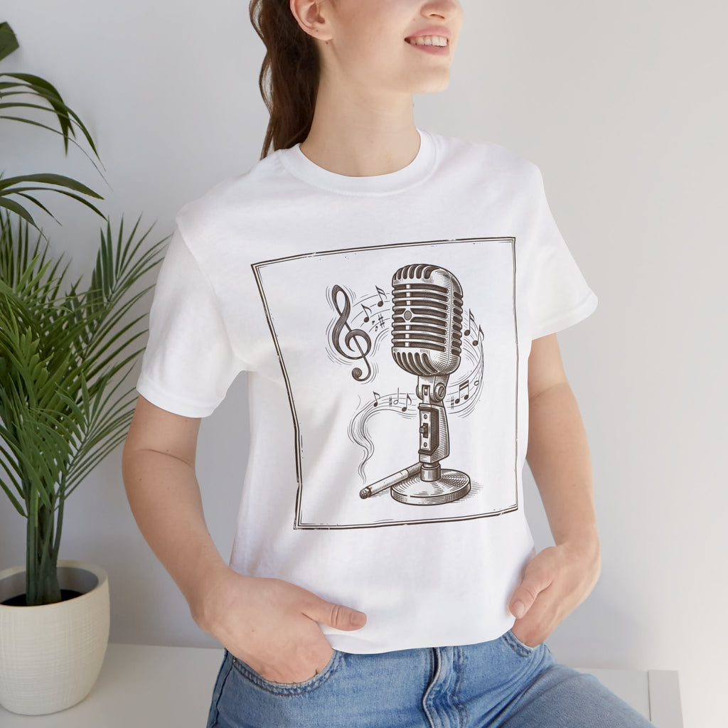 Vintage Microphone Music T‑Shirt – Retro Mic & Treble Clef Graphic Tee