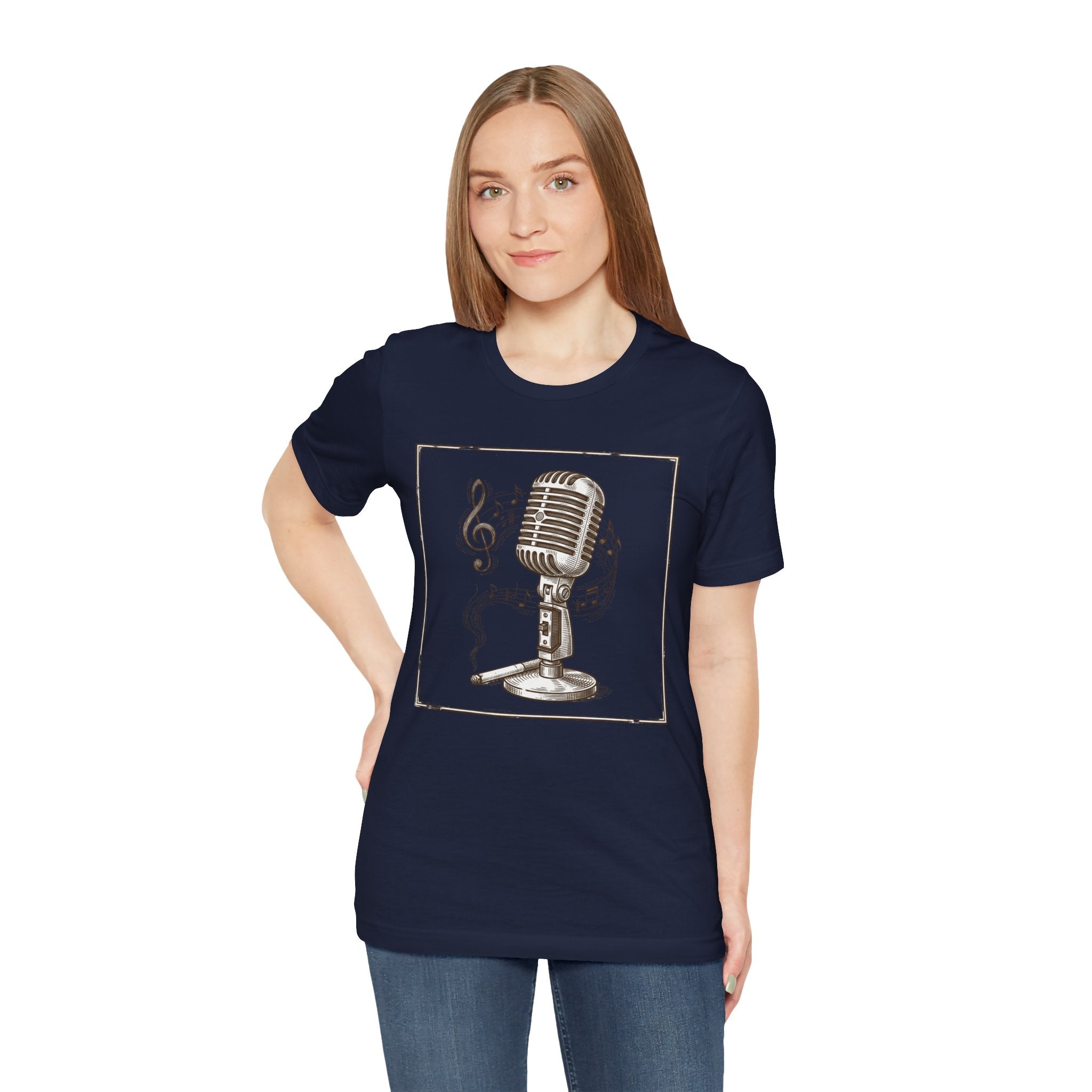 Vintage Microphone Music T‑Shirt – Retro Mic & Treble Clef Graphic Tee