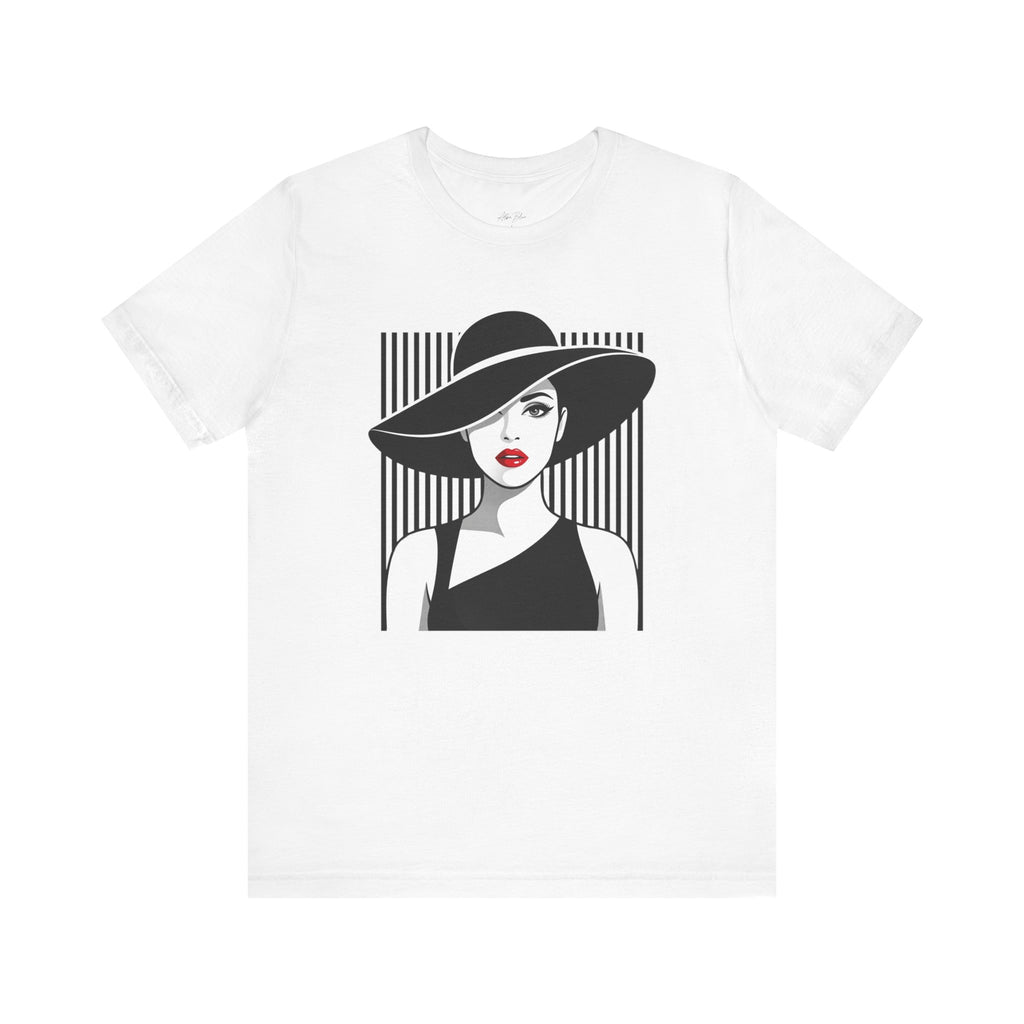 Vintage Chic Woman Graphic Tee — Stylish Fedora Portrait T-Shirt