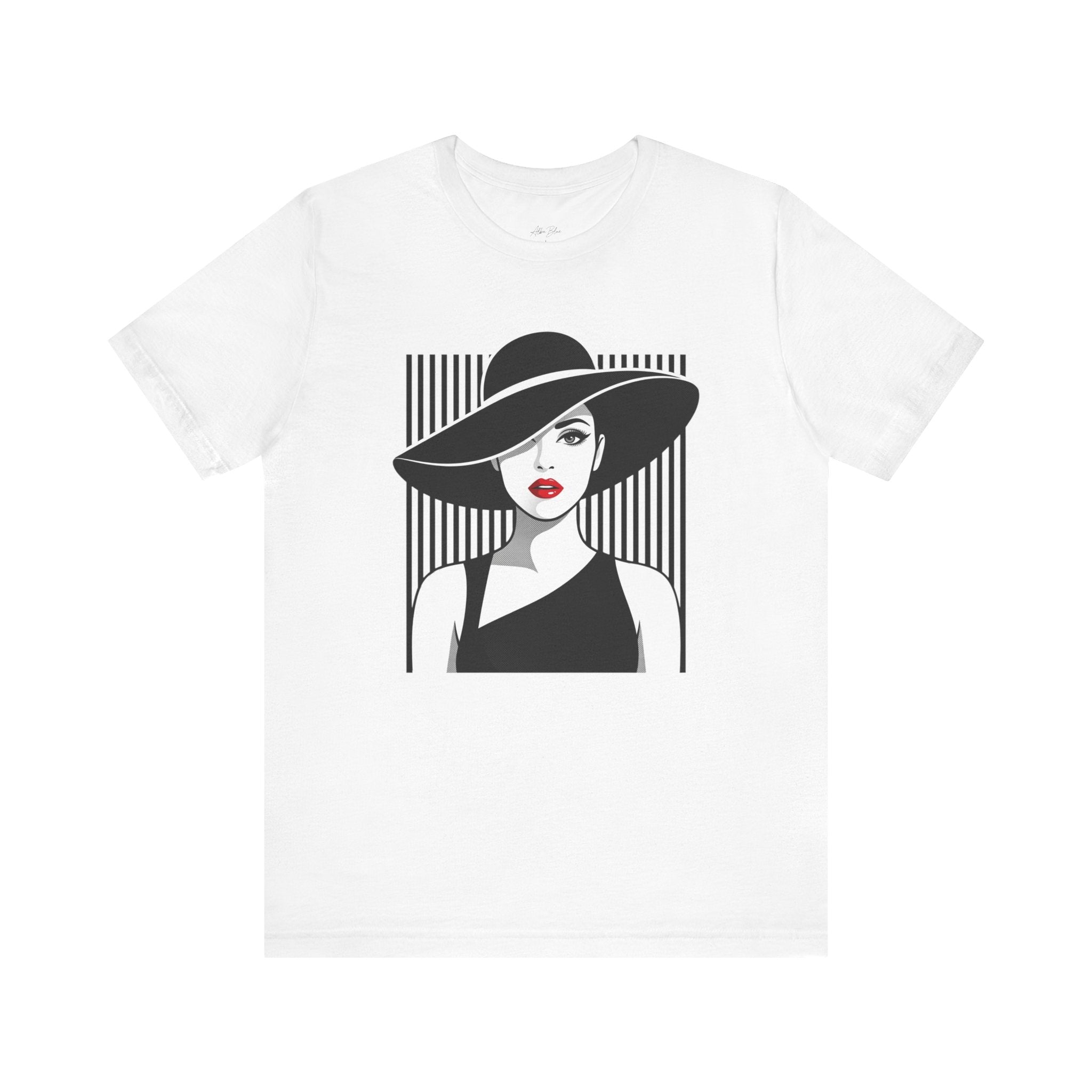 Vintage Chic Woman Graphic Tee — Stylish Fedora Portrait T-Shirt