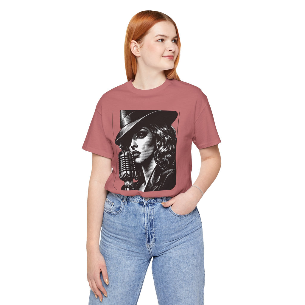 Vintage Jazz Singer T‑Shirt — Retro Microphone Noir Tee