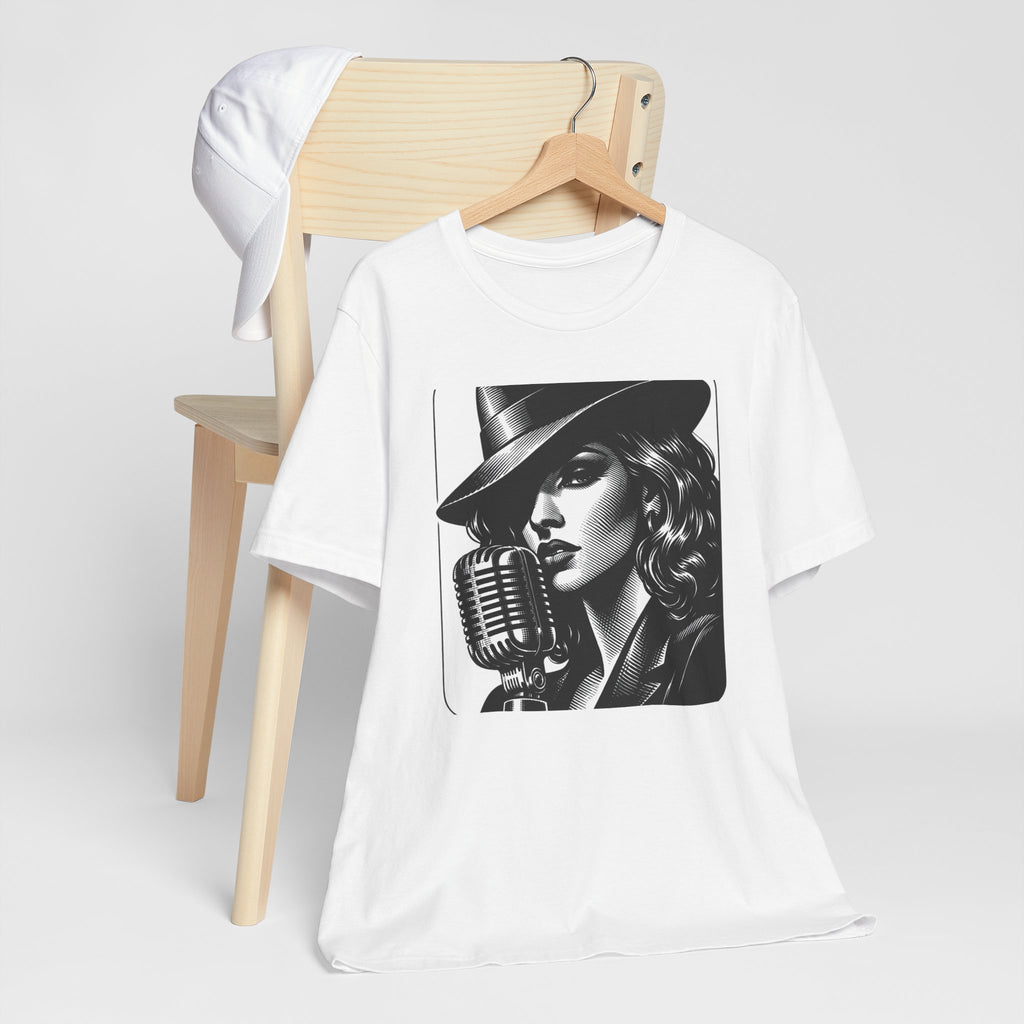 Vintage Jazz Singer T‑Shirt — Retro Microphone Noir Tee