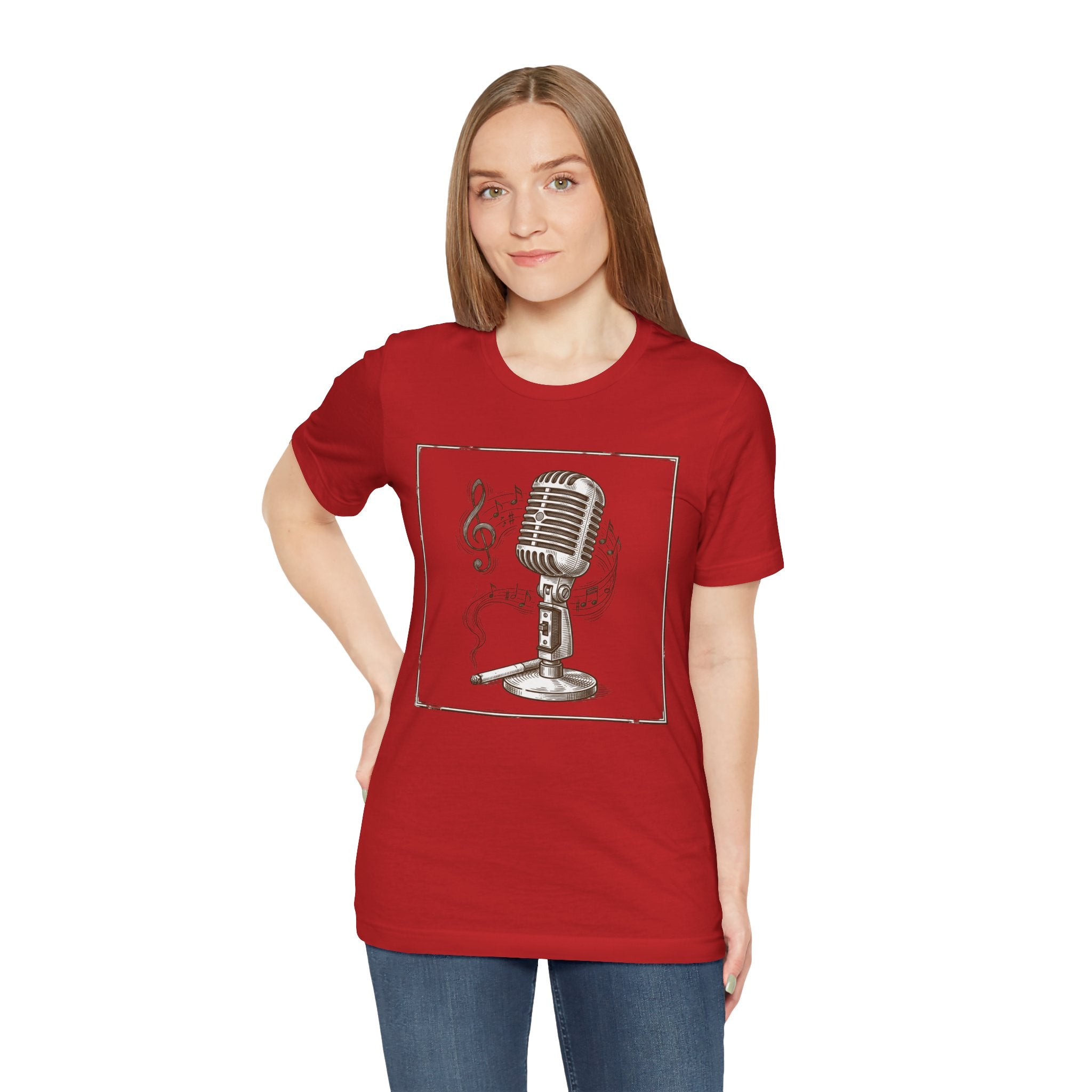 Vintage Microphone Music T‑Shirt – Retro Mic & Treble Clef Graphic Tee