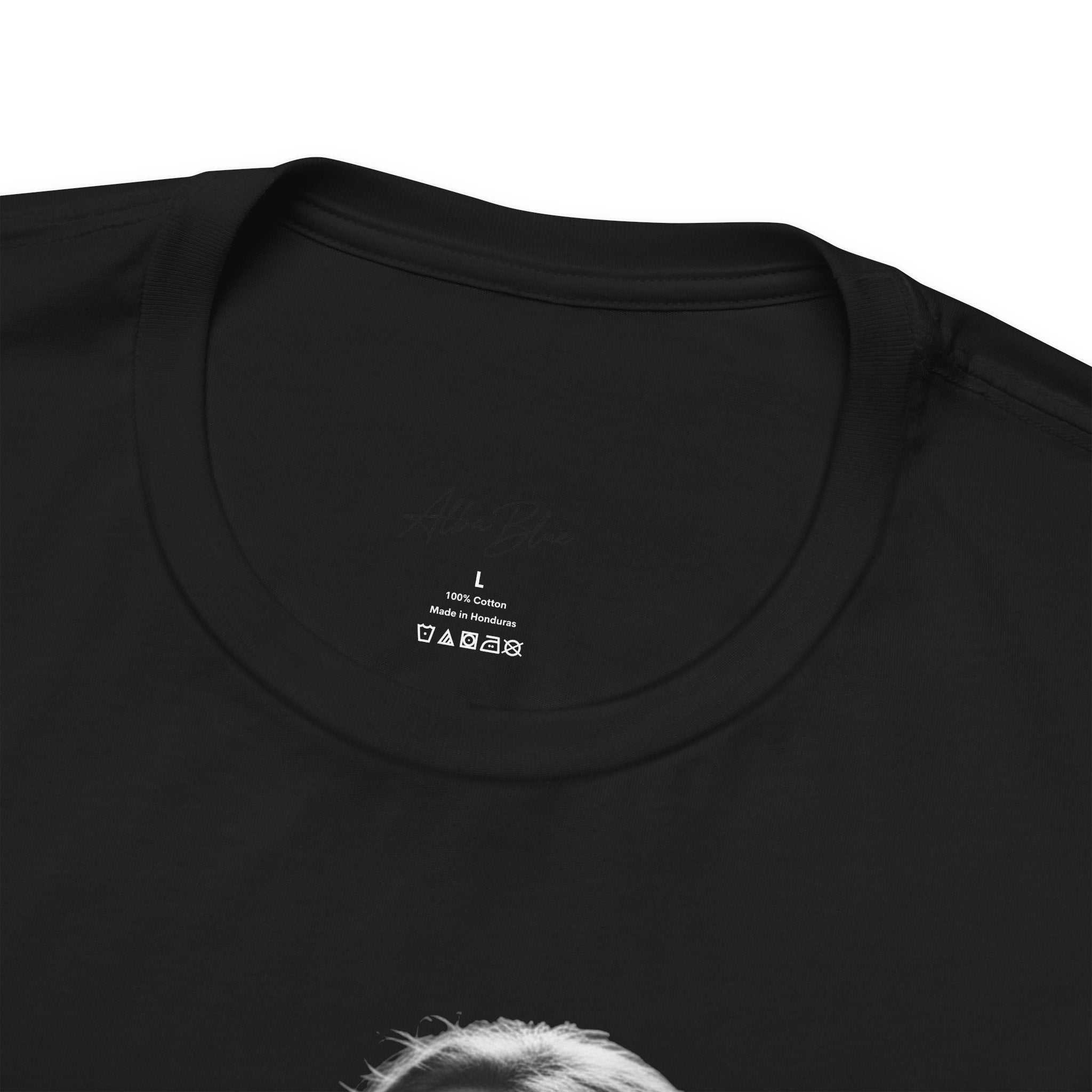 Alba Blue with Vintage Microphone Portrait T‑Shirt - Retro Singer Black & White Photo Tee
