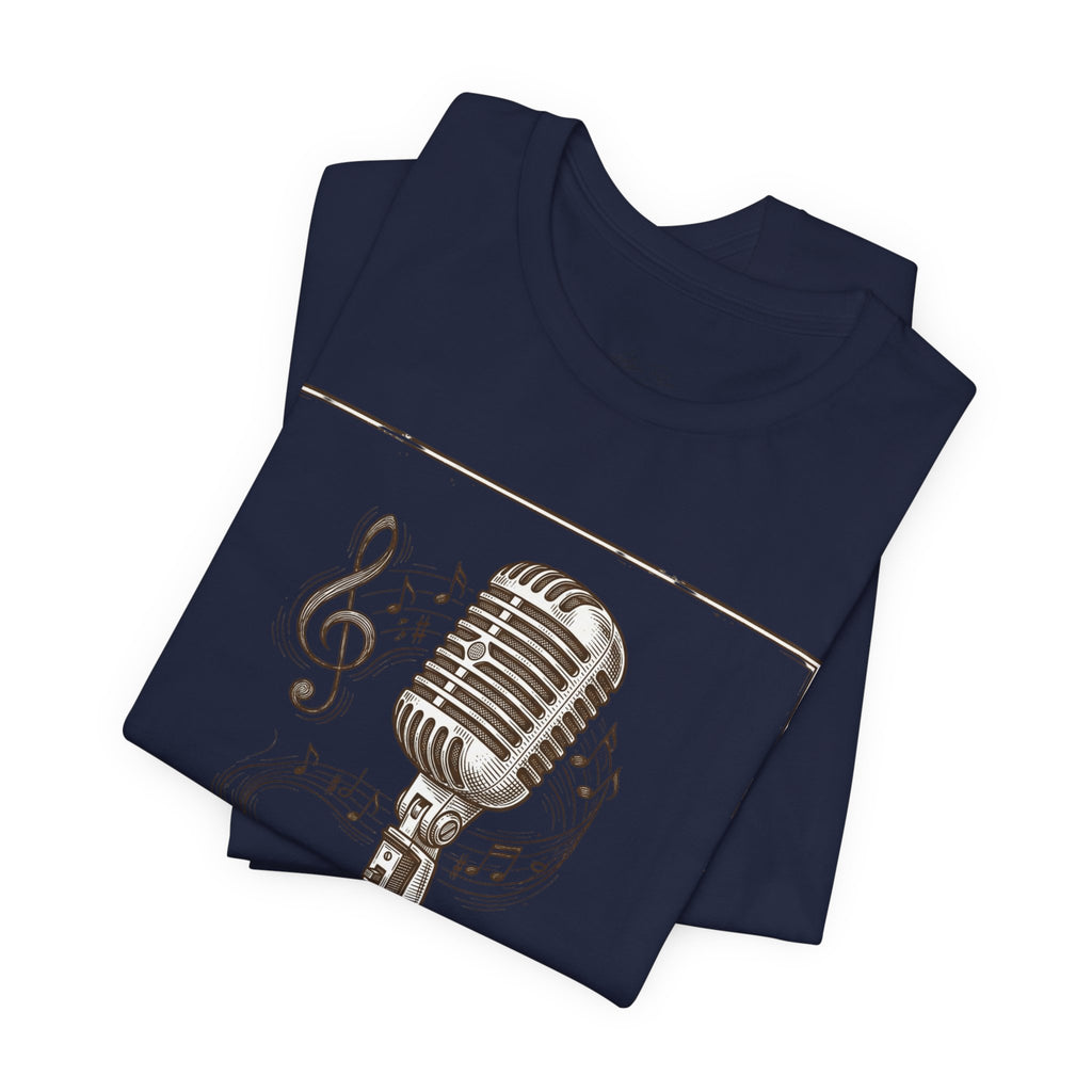 Vintage Microphone Music T‑Shirt – Retro Mic & Treble Clef Graphic Tee