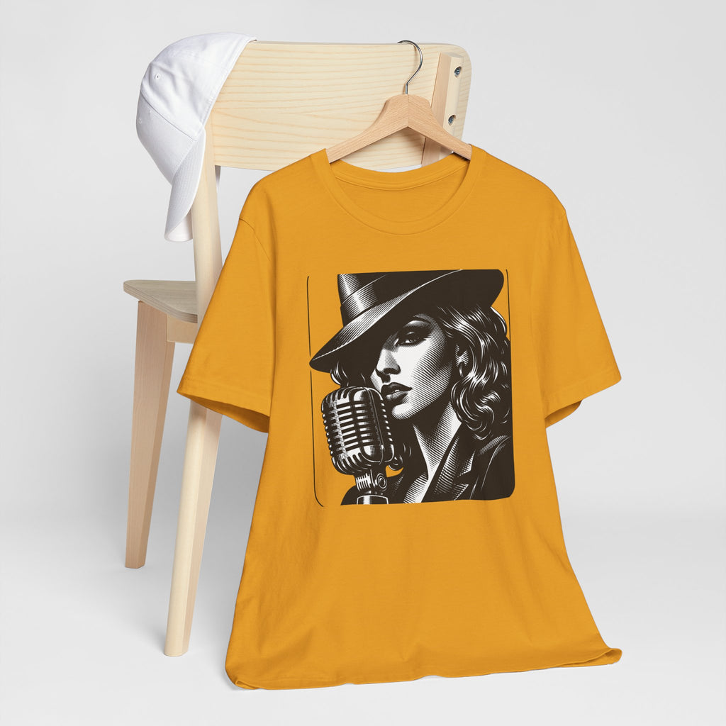 Vintage Jazz Singer T‑Shirt — Retro Microphone Noir Tee