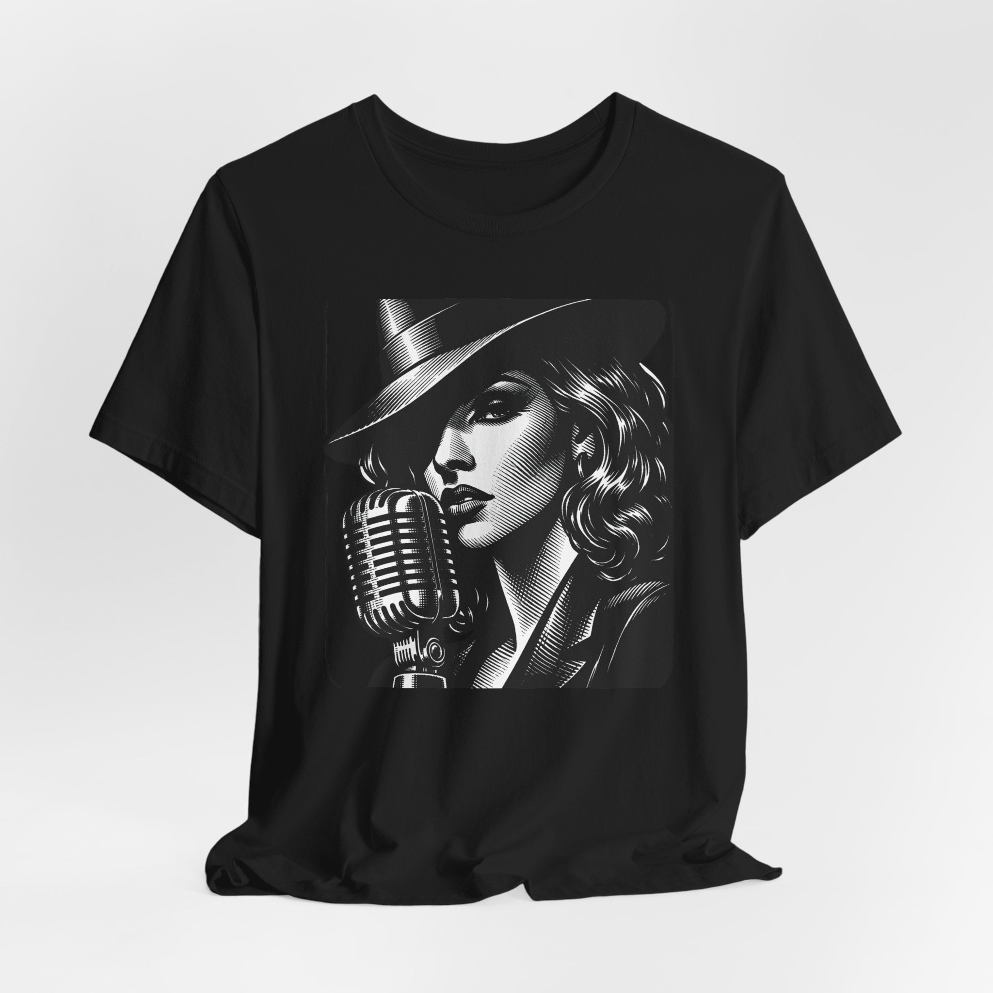Vintage Jazz Singer T‑Shirt — Retro Microphone Noir Tee