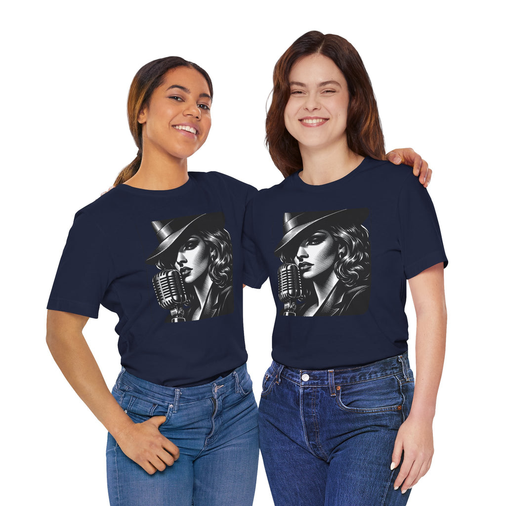 Vintage Jazz Singer T‑Shirt — Retro Microphone Noir Tee