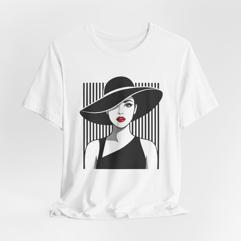 Vintage Chic Woman Graphic Tee — Stylish Fedora Portrait T-Shirt