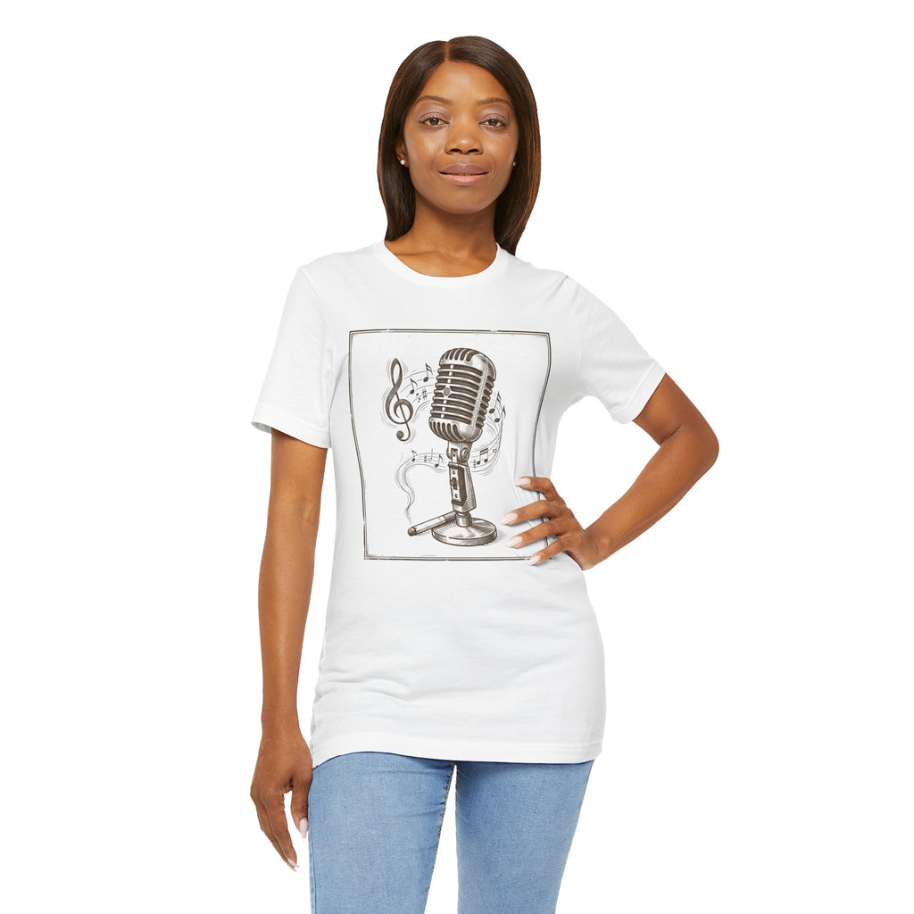 Vintage Microphone Music T‑Shirt – Retro Mic & Treble Clef Graphic Tee