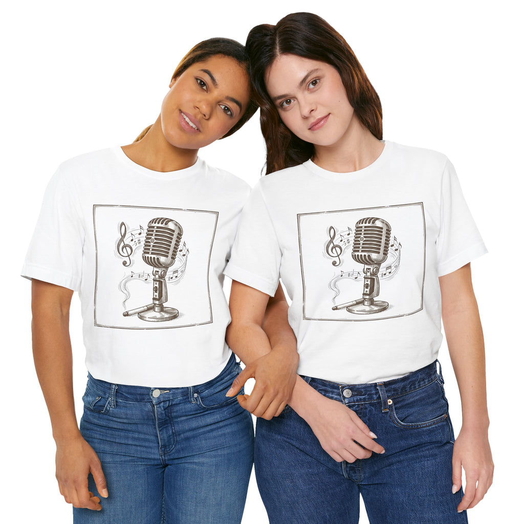 Vintage Microphone Music T‑Shirt – Retro Mic & Treble Clef Graphic Tee
