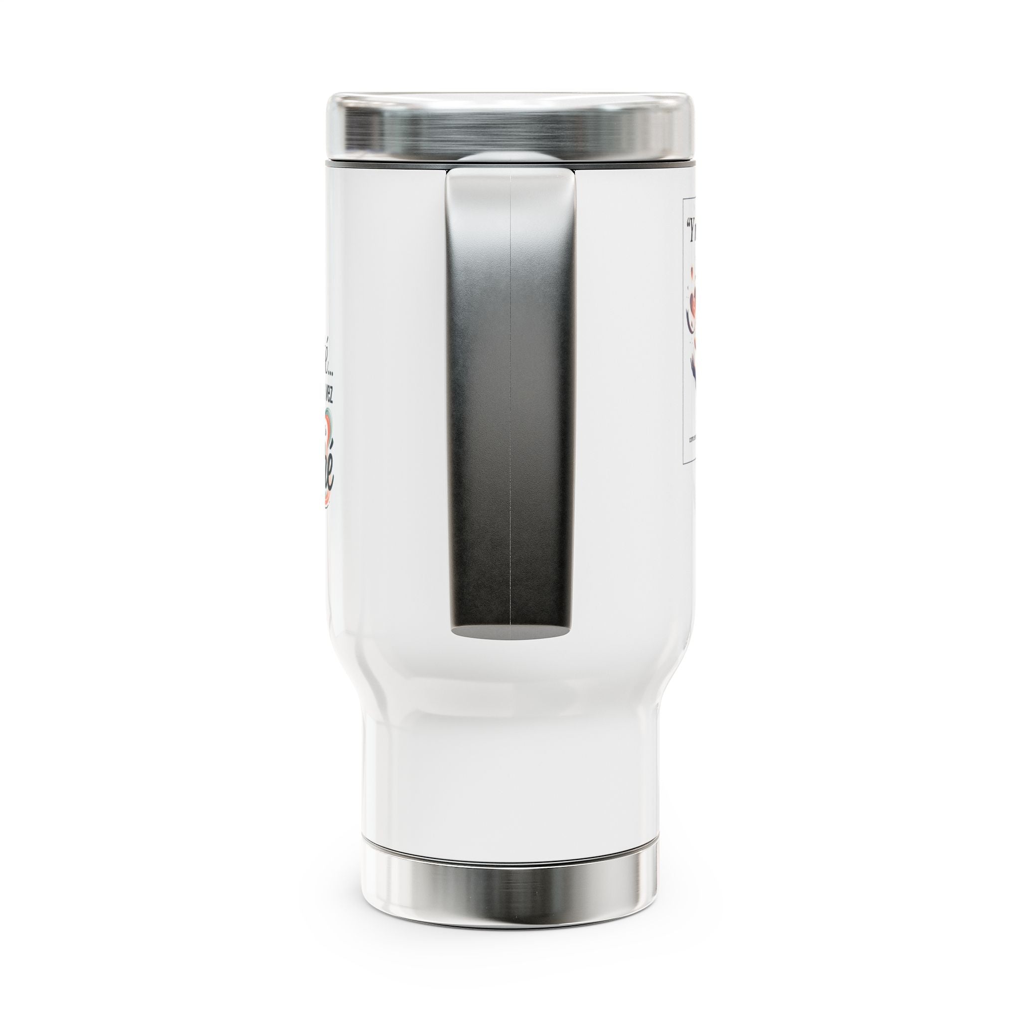 Y Me Solté Stainless Steel Travel Mug — 14oz Insulated Handle Mug (Spanish Affirmation Design)