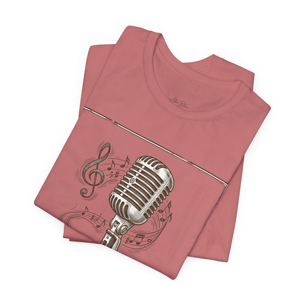 Vintage Microphone Music T‑Shirt – Retro Mic & Treble Clef Graphic Tee