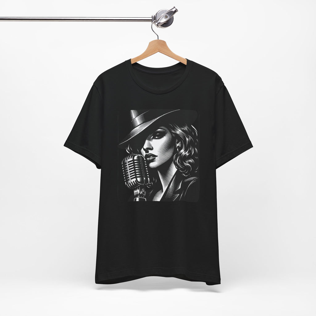 Vintage Jazz Singer T‑Shirt — Retro Microphone Noir Tee