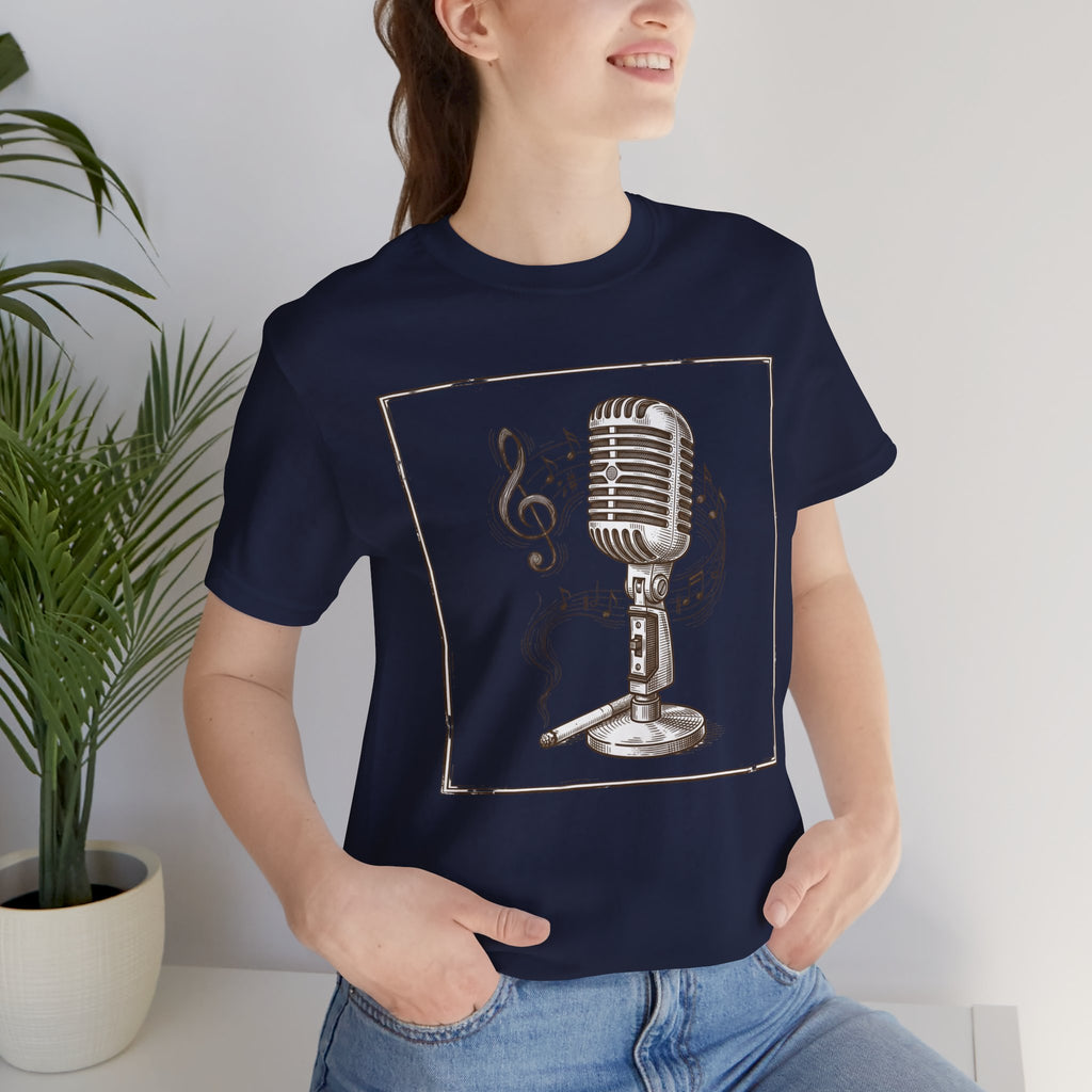 Vintage Microphone Music T‑Shirt – Retro Mic & Treble Clef Graphic Tee