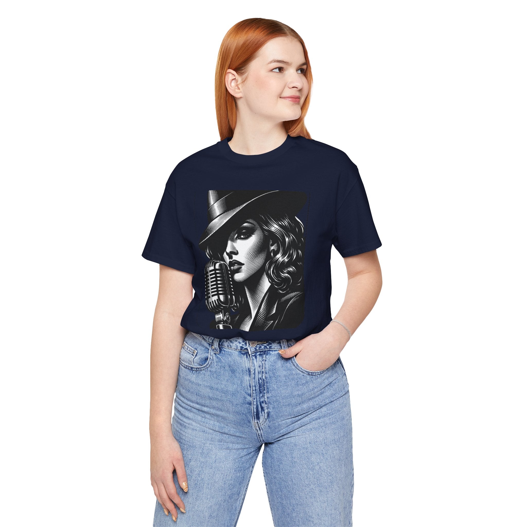 Vintage Jazz Singer T‑Shirt — Retro Microphone Noir Tee