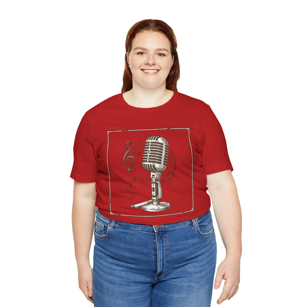 Vintage Microphone Music T‑Shirt – Retro Mic & Treble Clef Graphic Tee