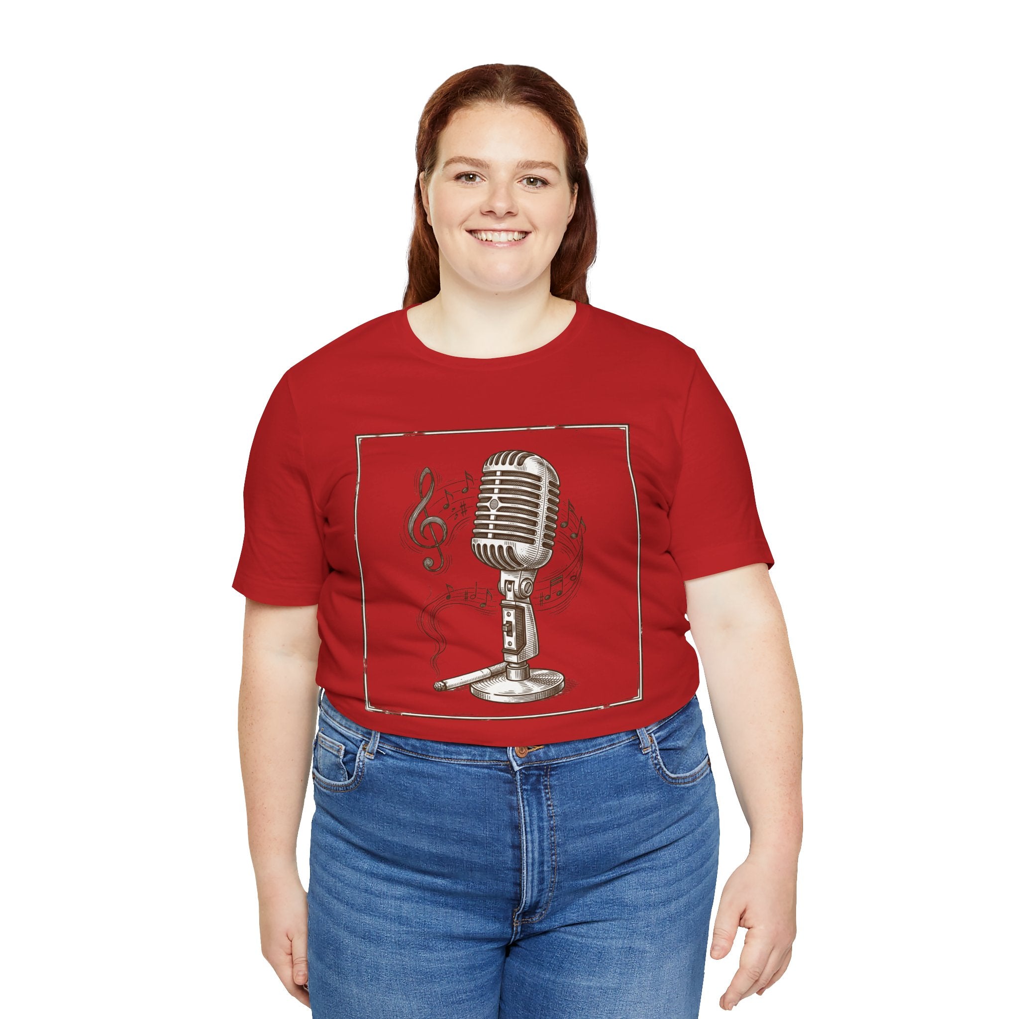 Vintage Microphone Music T‑Shirt – Retro Mic & Treble Clef Graphic Tee