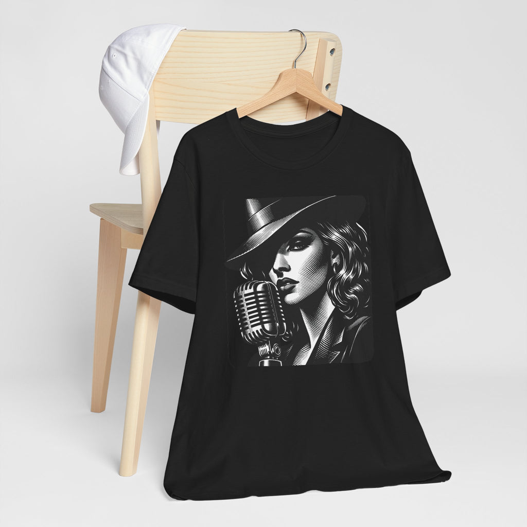Vintage Jazz Singer T‑Shirt — Retro Microphone Noir Tee
