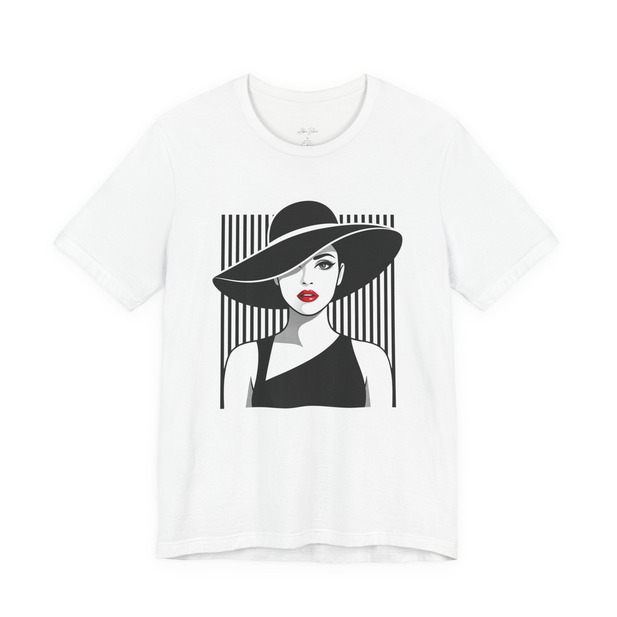 Vintage Chic Woman Graphic Tee — Stylish Fedora Portrait T-Shirt