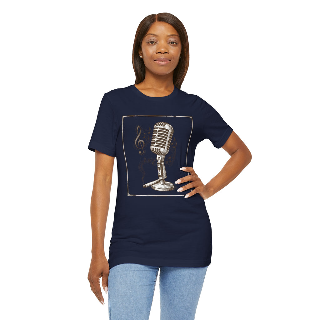 Vintage Microphone Music T‑Shirt – Retro Mic & Treble Clef Graphic Tee