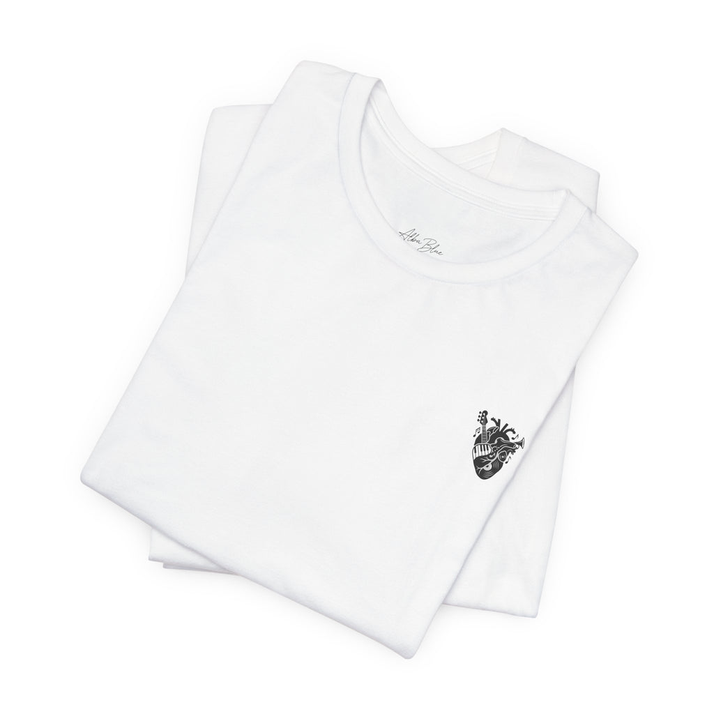 Music Heart Graphic Tee — Anatomical Heart with Instruments T-Shirt