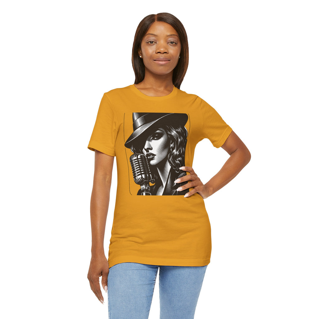 Vintage Jazz Singer T‑Shirt — Retro Microphone Noir Tee