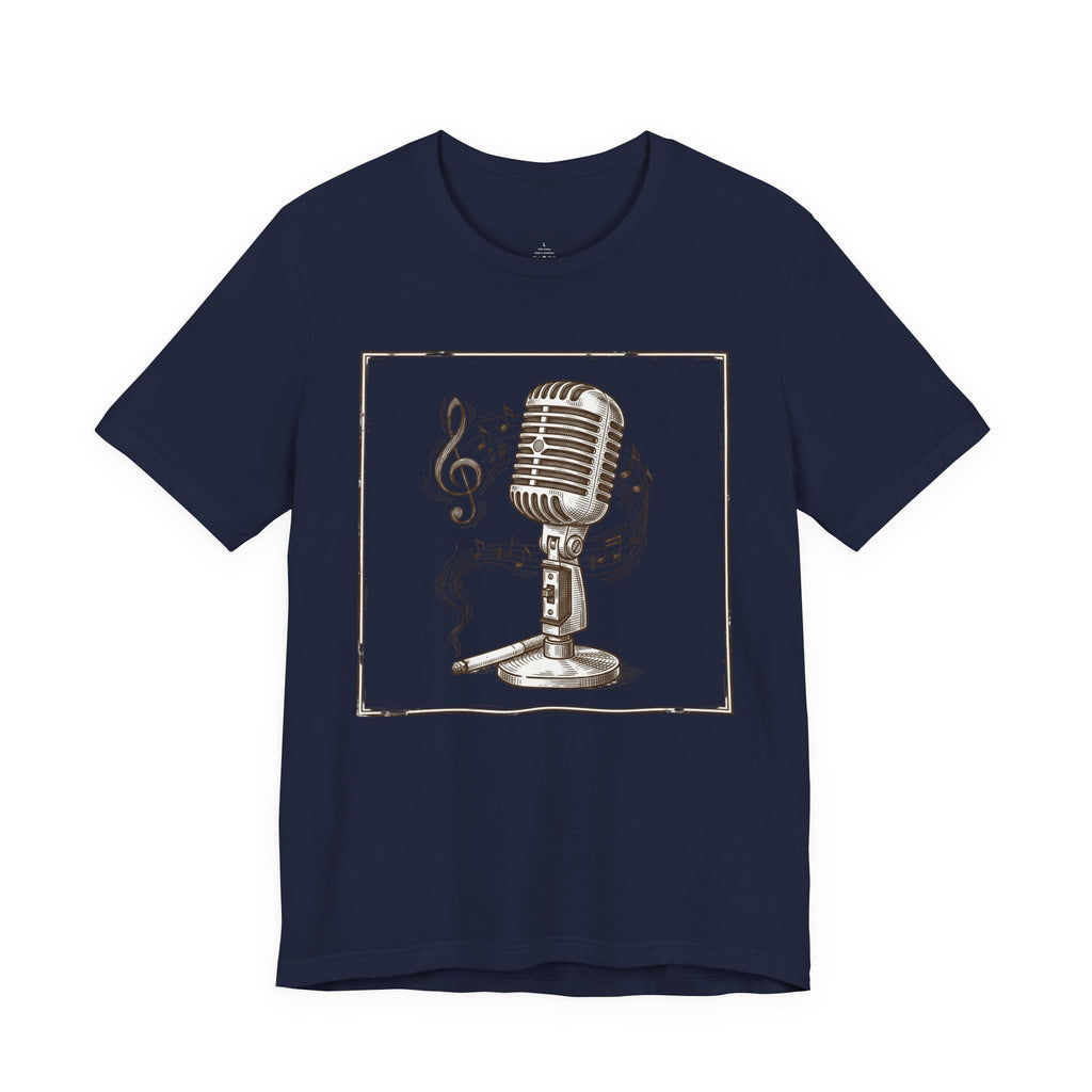 Vintage Microphone Music T‑Shirt – Retro Mic & Treble Clef Graphic Tee