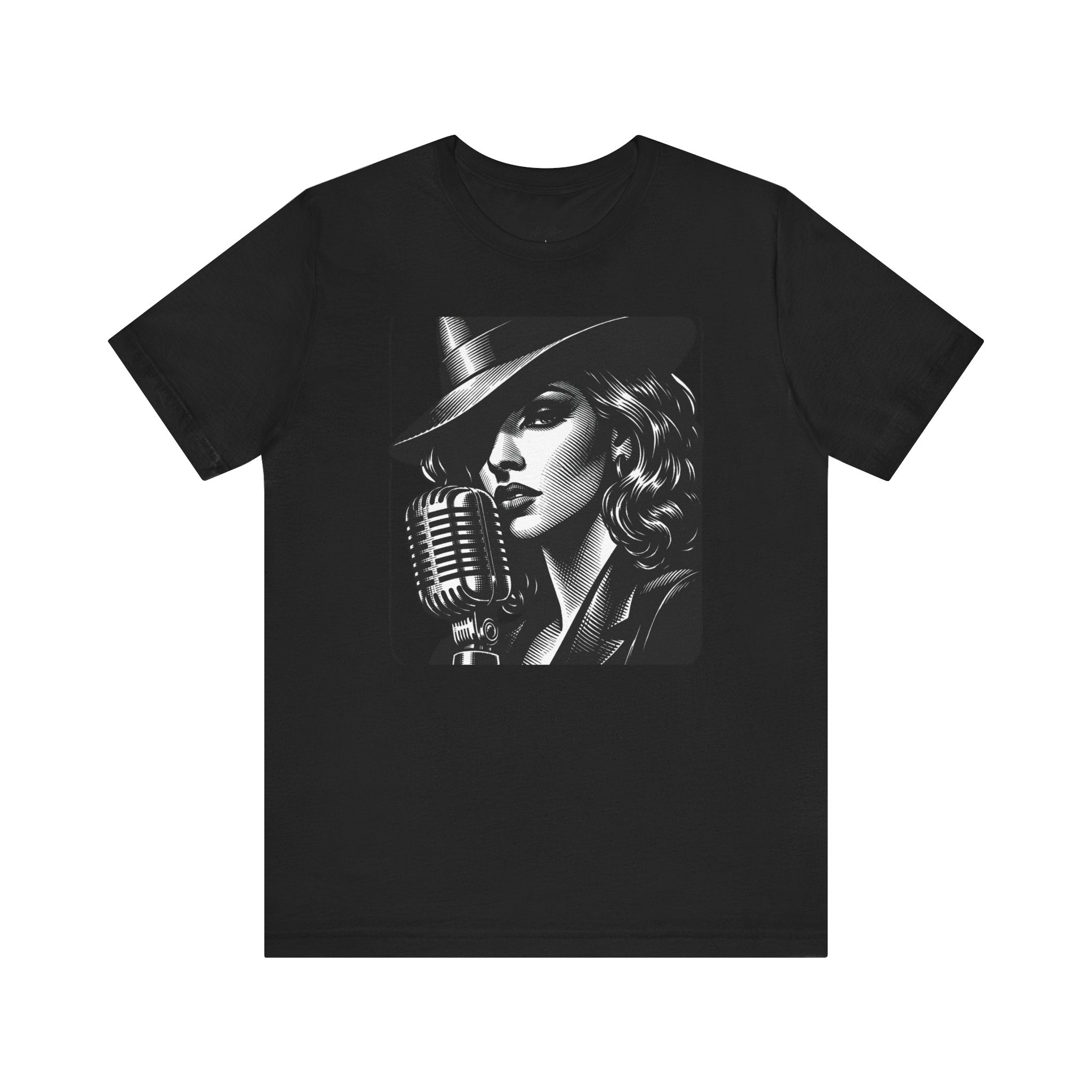 Vintage Jazz Singer T‑Shirt — Retro Microphone Noir Tee