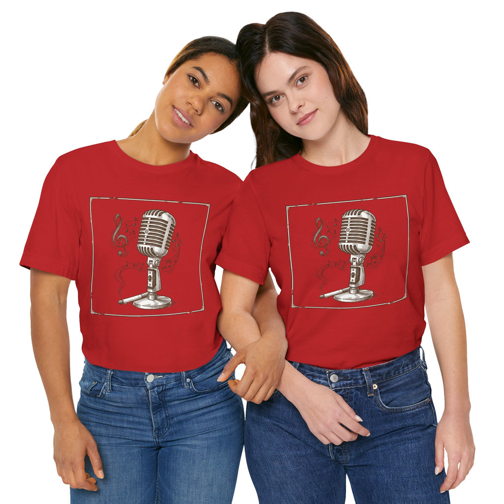 Vintage Microphone Music T‑Shirt – Retro Mic & Treble Clef Graphic Tee