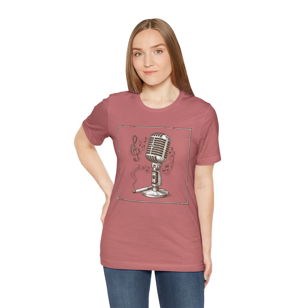 Vintage Microphone Music T‑Shirt – Retro Mic & Treble Clef Graphic Tee