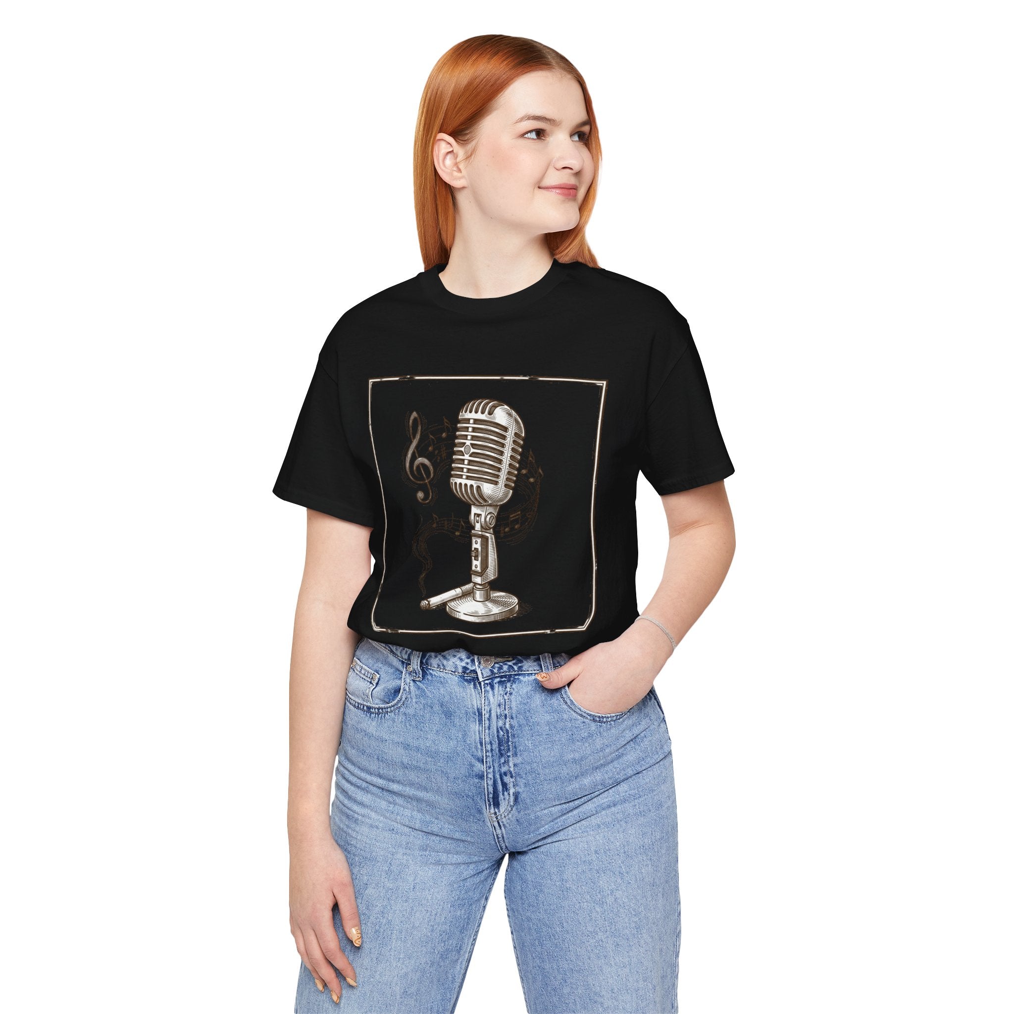 Vintage Microphone Music T‑Shirt – Retro Mic & Treble Clef Graphic Tee