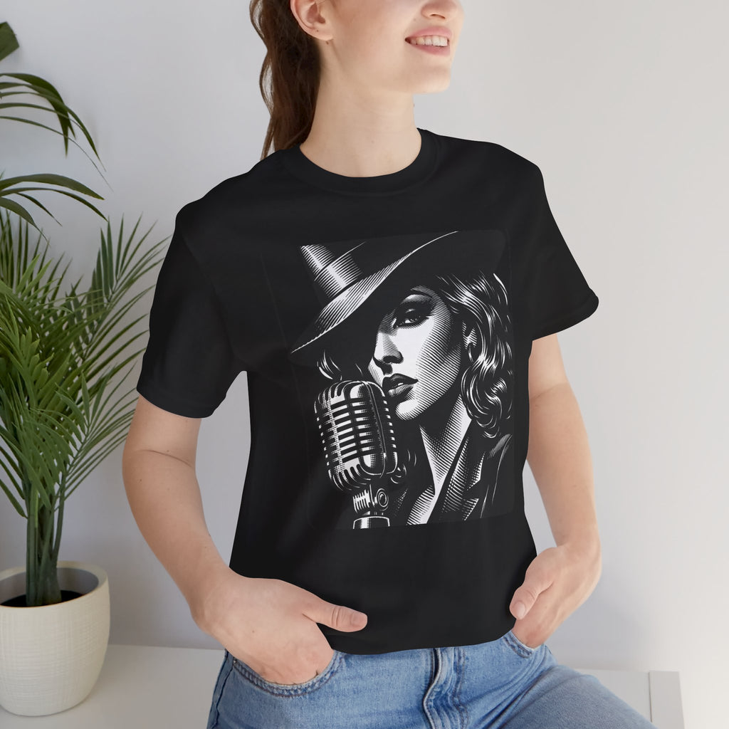 Vintage Jazz Singer T‑Shirt — Retro Microphone Noir Tee