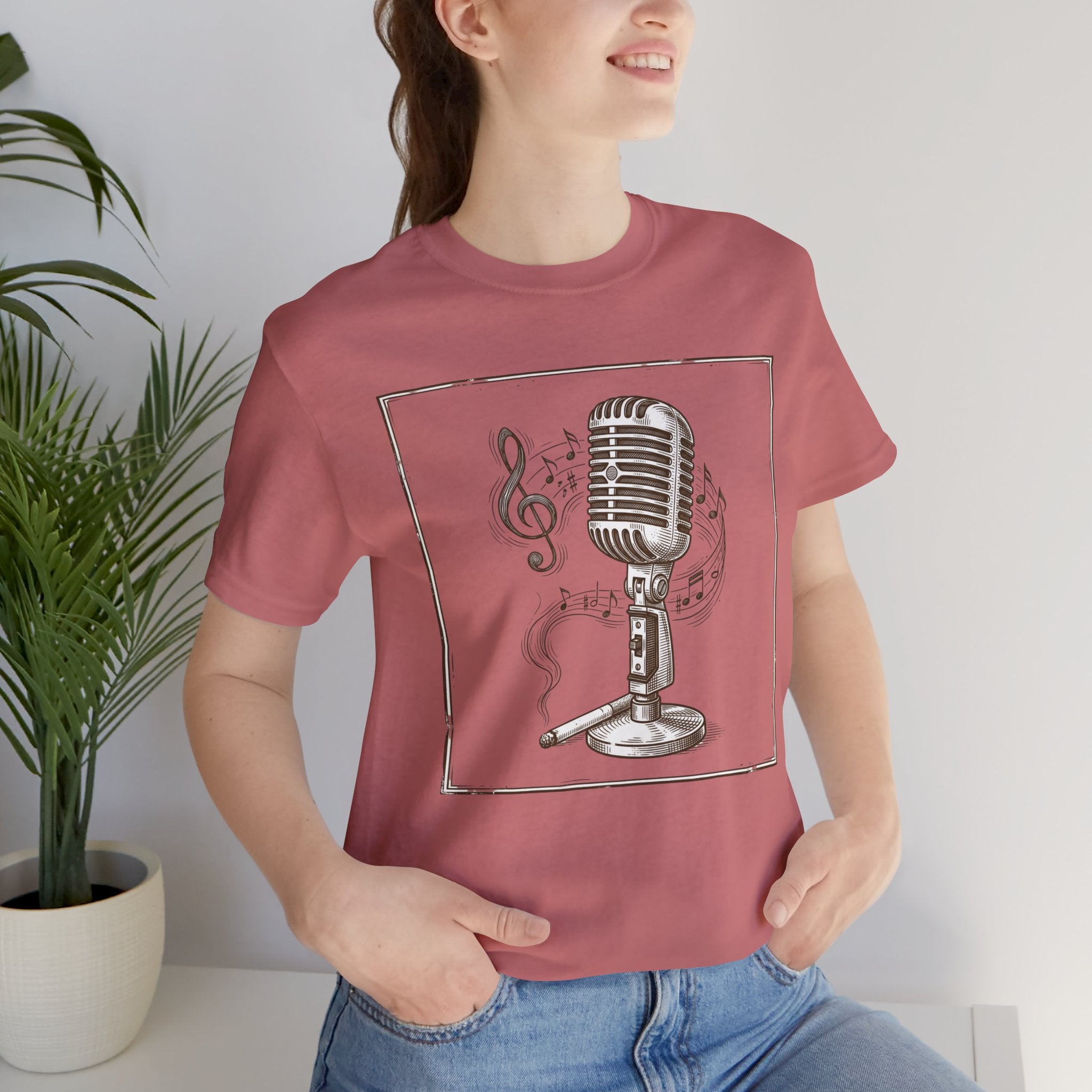 Vintage Microphone Music T‑Shirt – Retro Mic & Treble Clef Graphic Tee