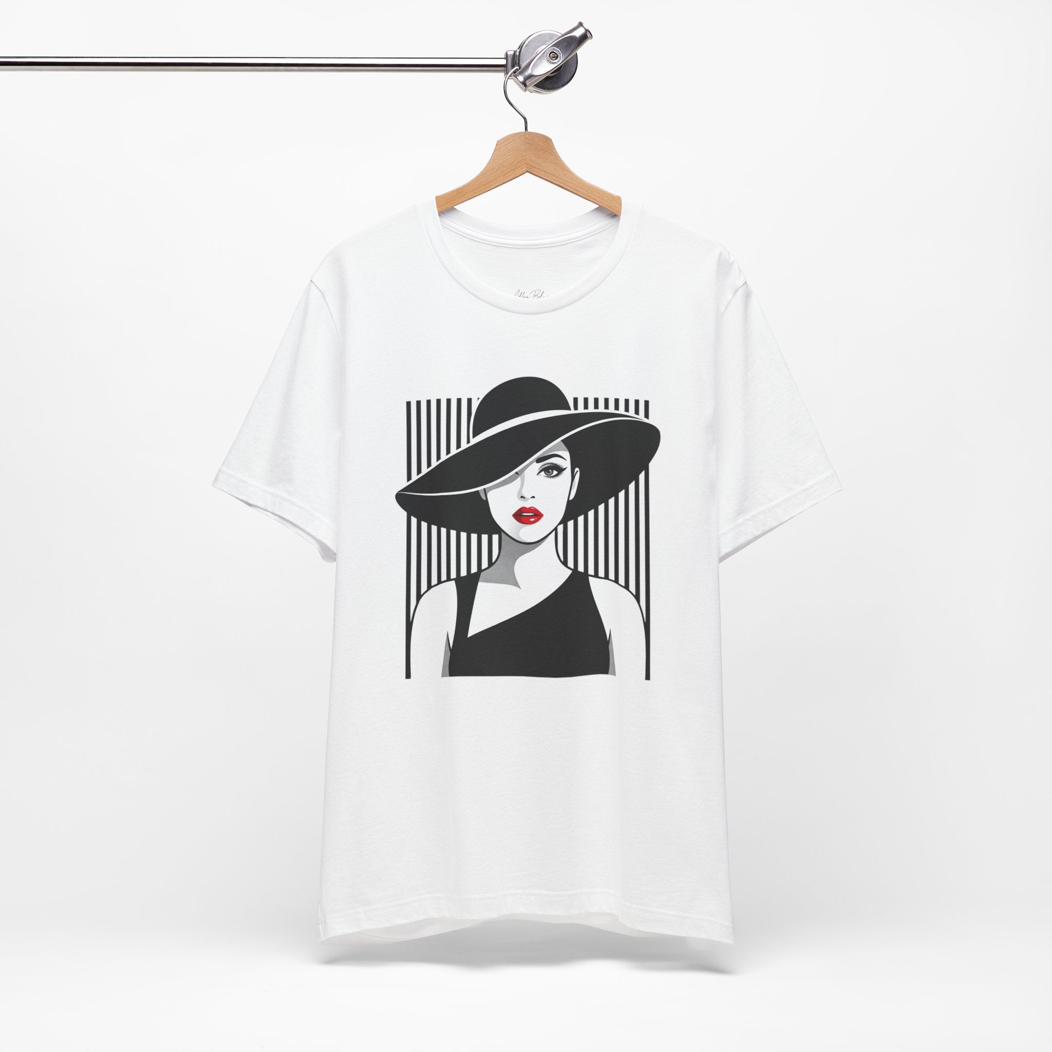 Vintage Chic Woman Graphic Tee — Stylish Fedora Portrait T-Shirt