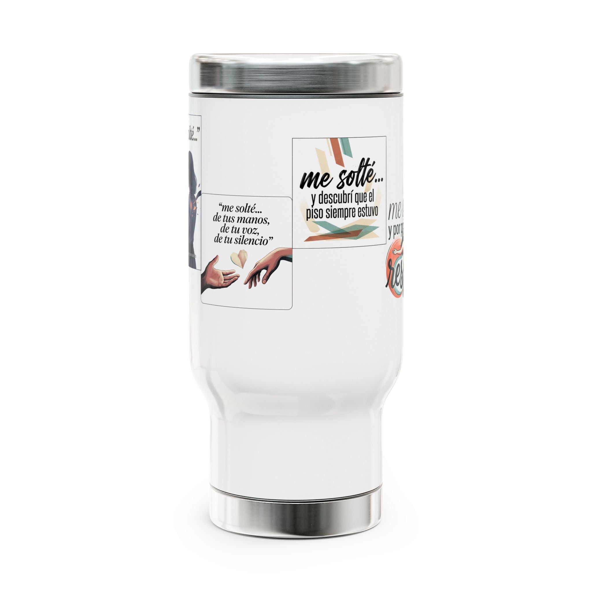 Y Me Solté Stainless Steel Travel Mug — 14oz Insulated Handle Mug (Spanish Affirmation Design)