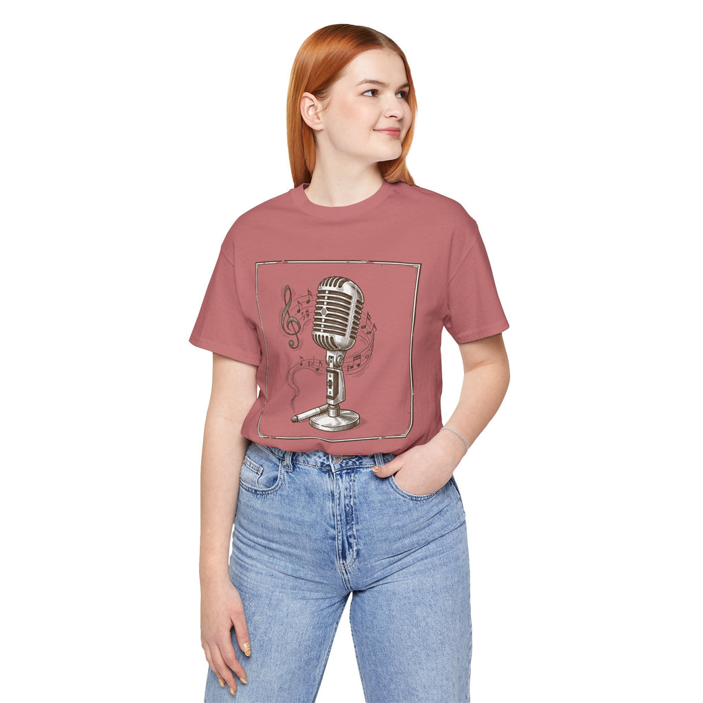 Vintage Microphone Music T‑Shirt – Retro Mic & Treble Clef Graphic Tee