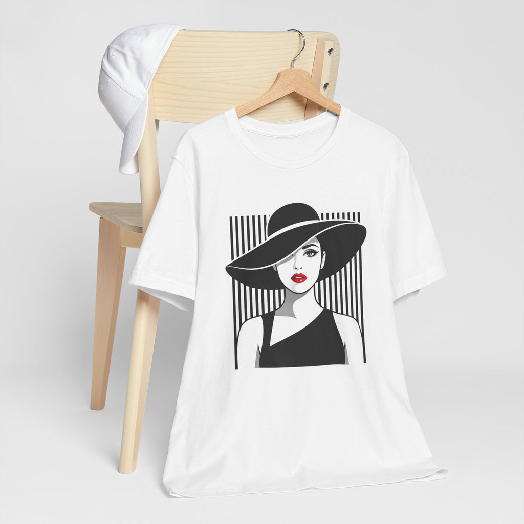 Vintage Chic Woman Graphic Tee — Stylish Fedora Portrait T-Shirt