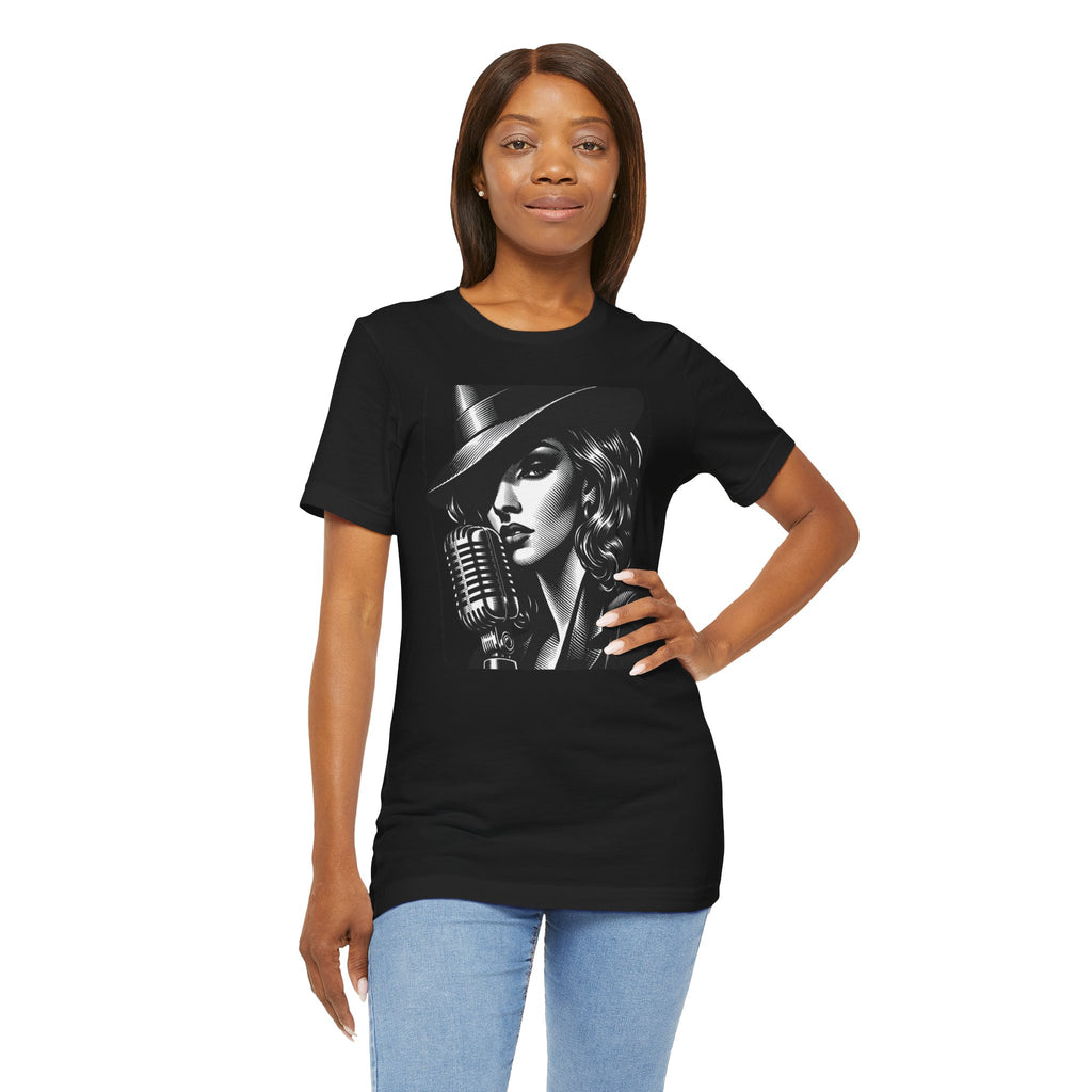 Vintage Jazz Singer T‑Shirt — Retro Microphone Noir Tee
