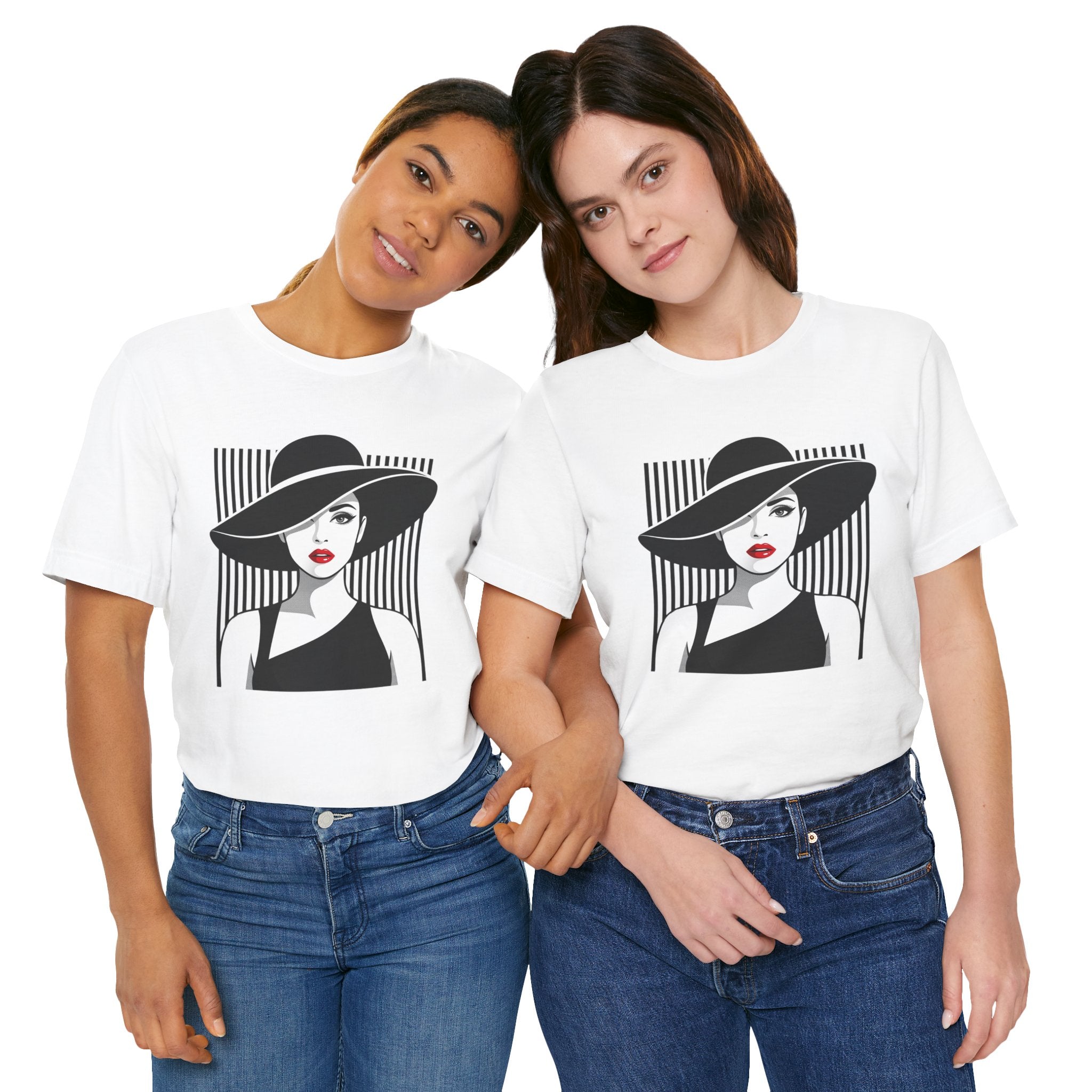 Vintage Chic Woman Graphic Tee — Stylish Fedora Portrait T-Shirt