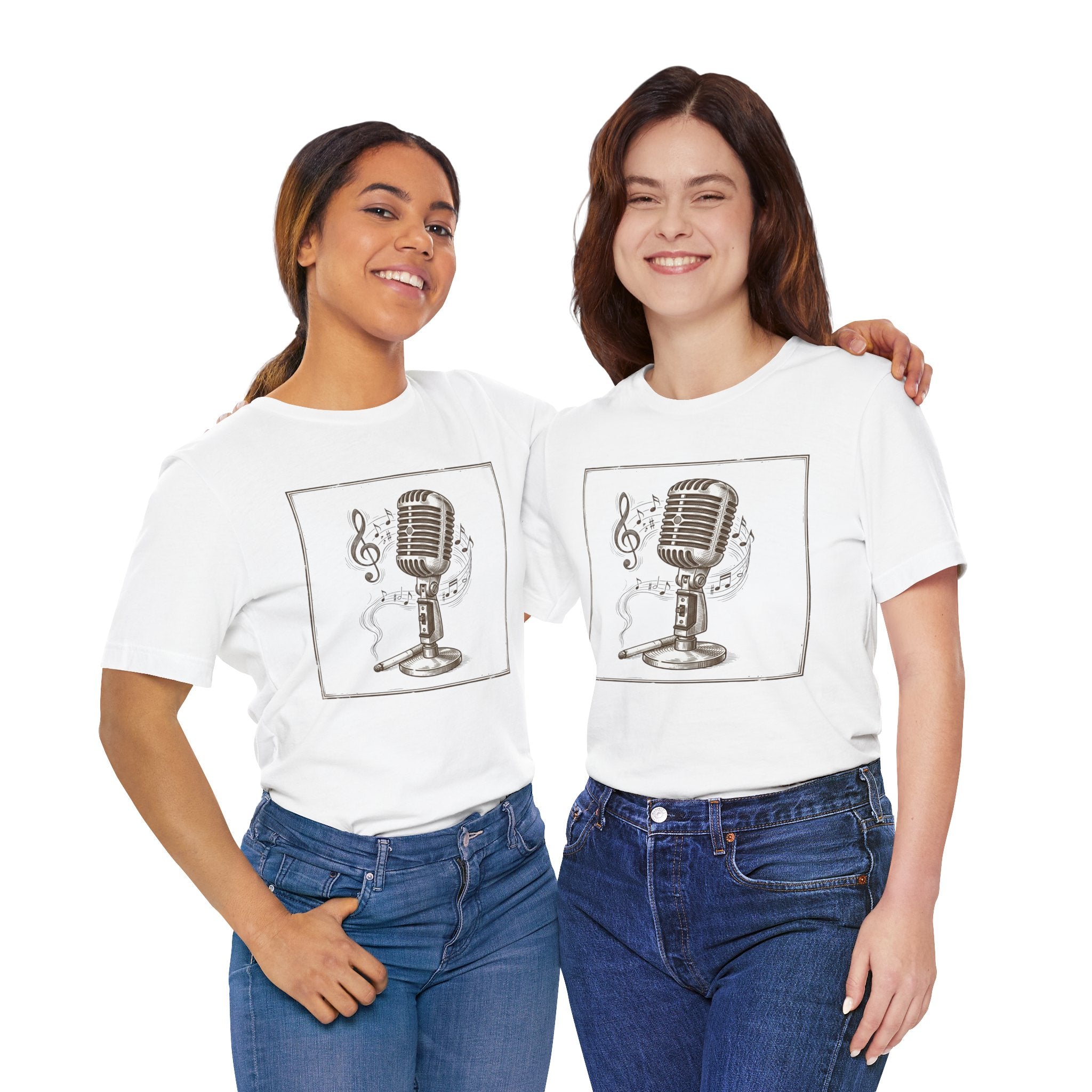 Vintage Microphone Music T‑Shirt – Retro Mic & Treble Clef Graphic Tee