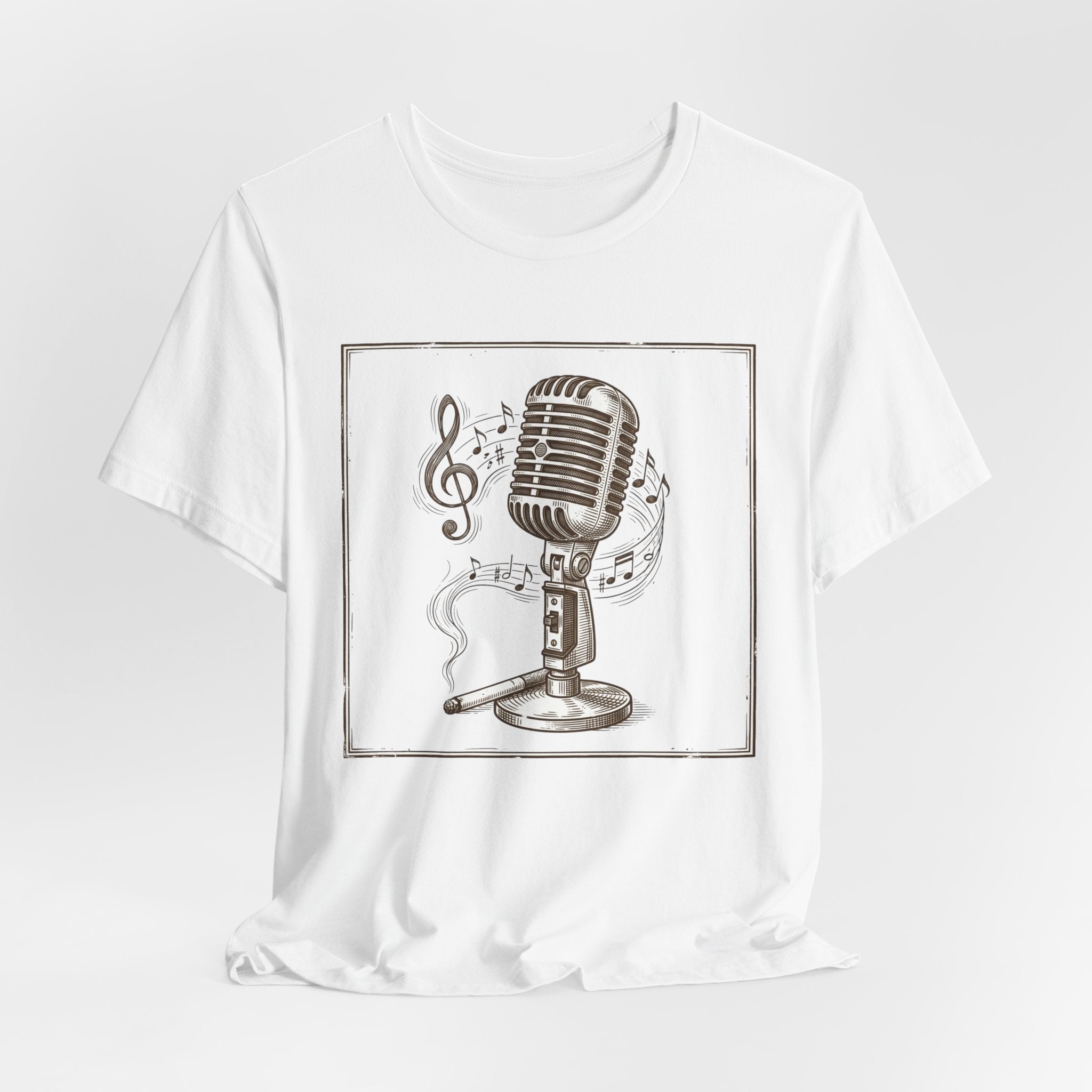 Vintage Microphone Music T‑Shirt – Retro Mic & Treble Clef Graphic Tee
